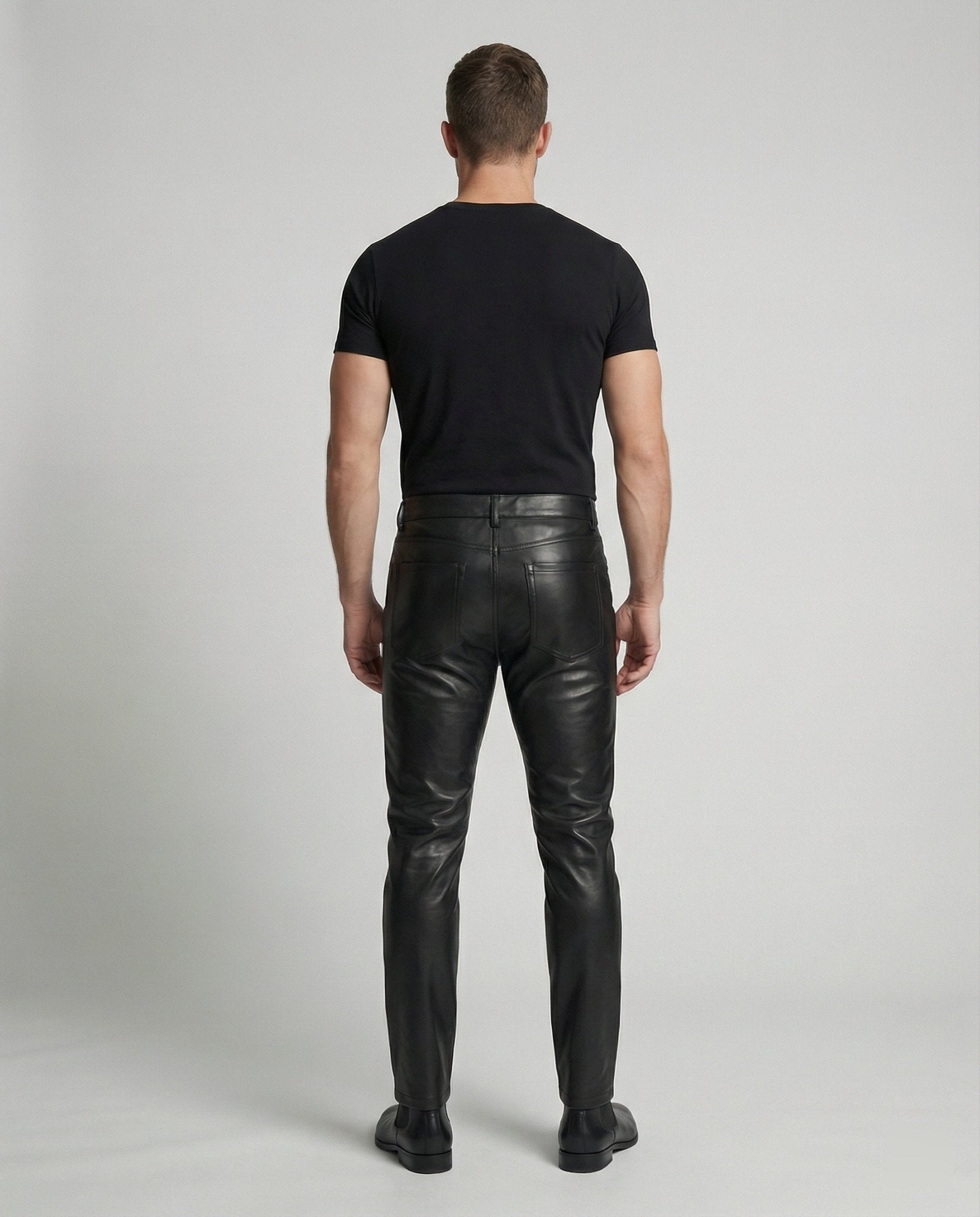 Men's Faux Leather Pants Slim Fit with Pockets - Chichicherry