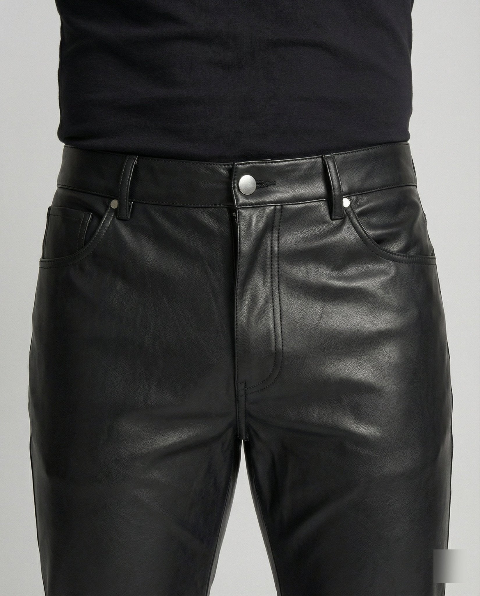 Men's Faux Leather Pants Slim Fit with Pockets - Chichicherry