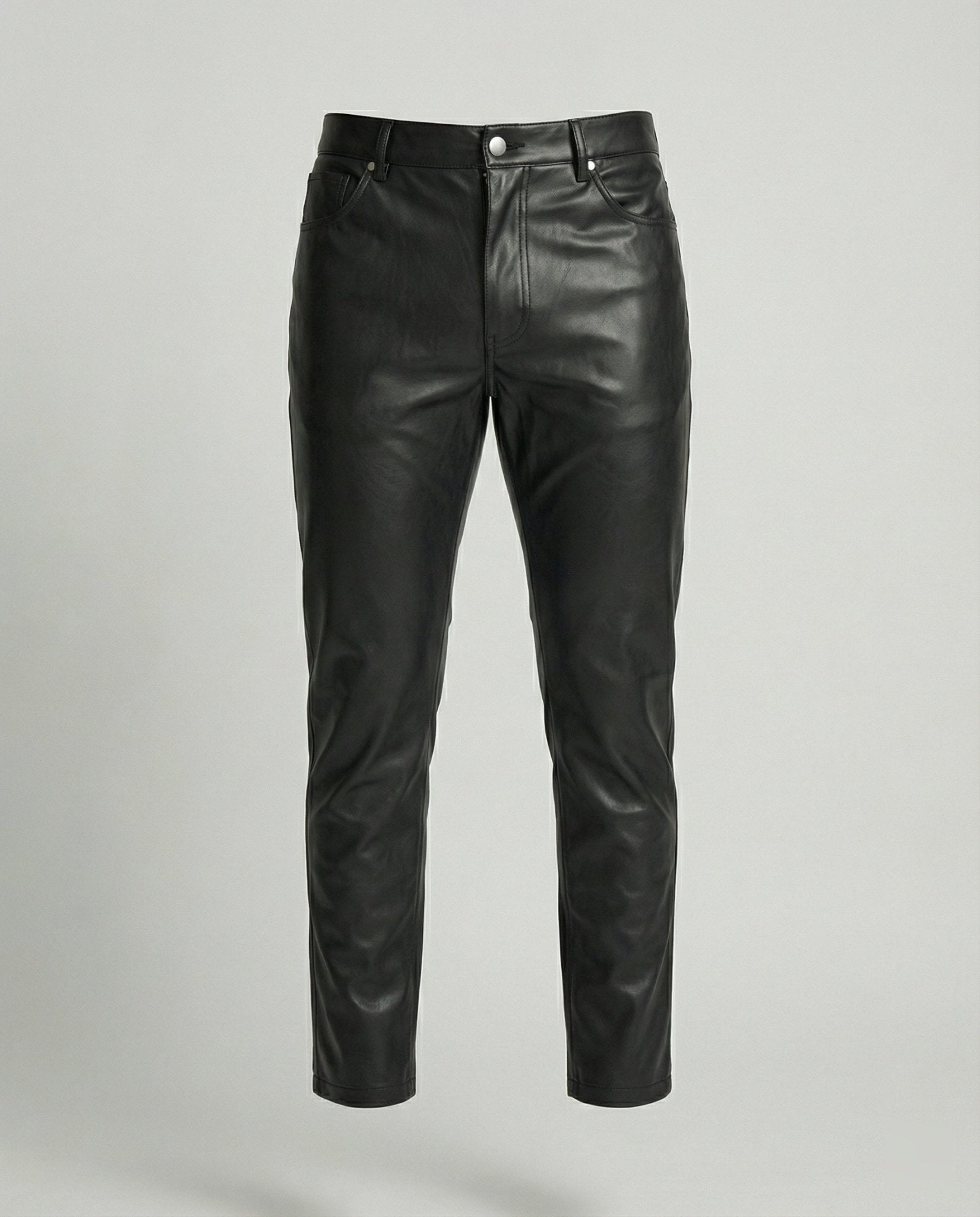 Men's Faux Leather Pants Slim Fit with Pockets - Chichicherry