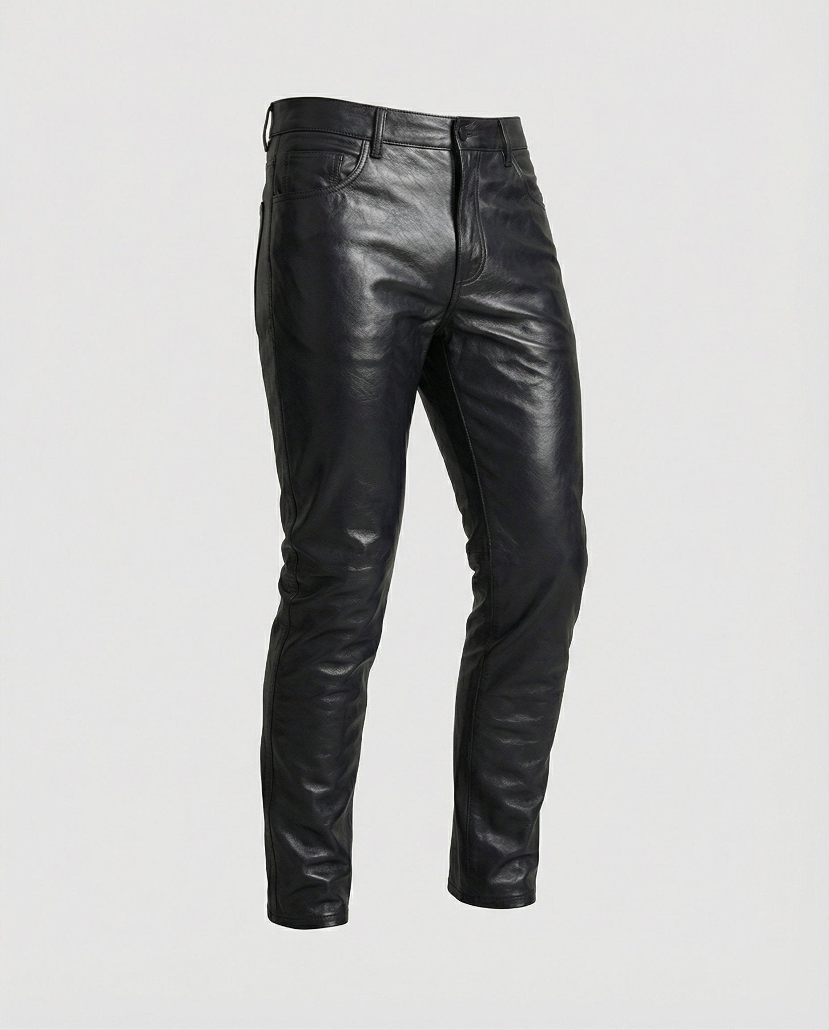 Men's Faux Leather Pants Slim Fit with Quilted Details - Chichicherry