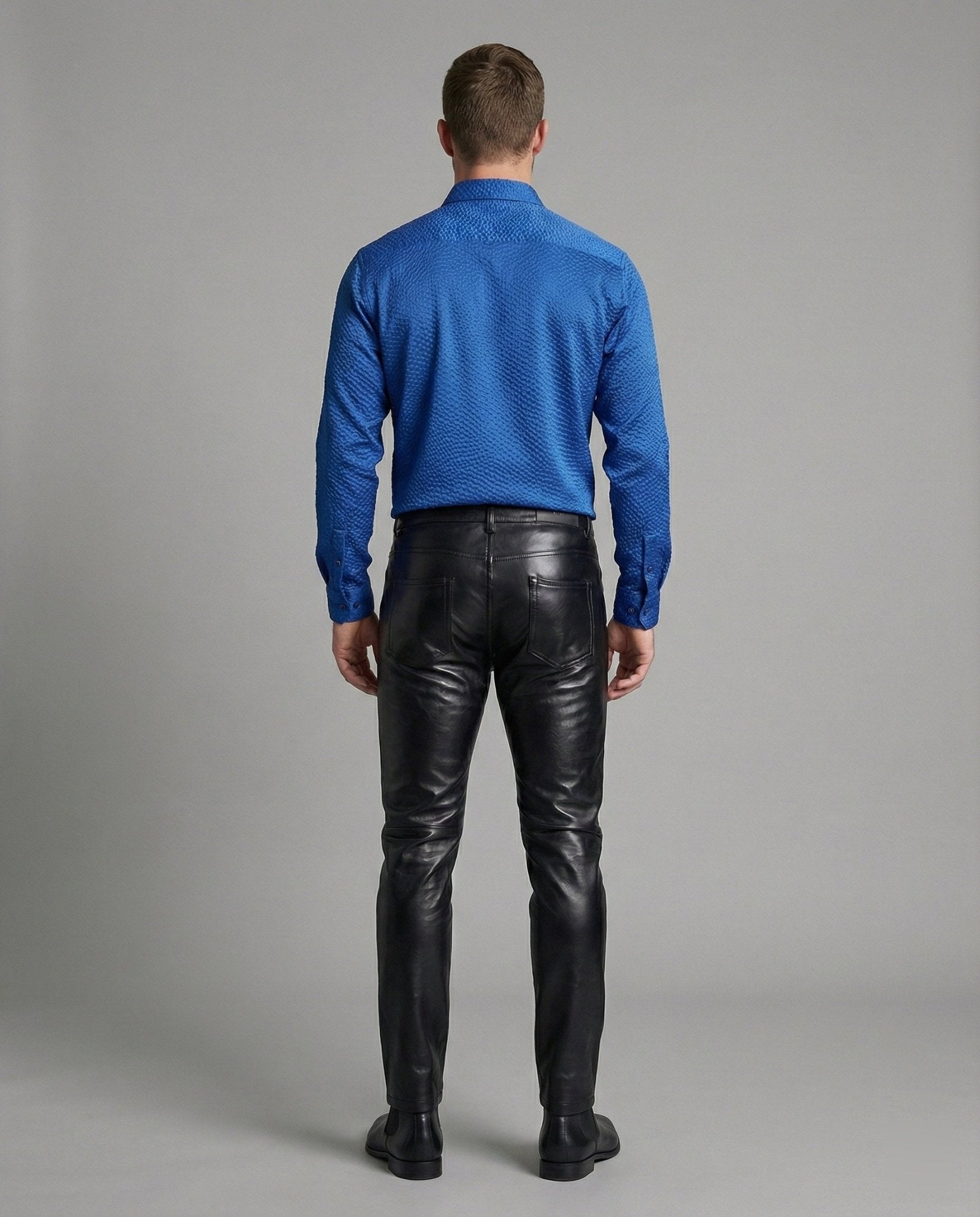 Men's Faux Leather Pants Slim Fit with Quilted Details - Chichicherry
