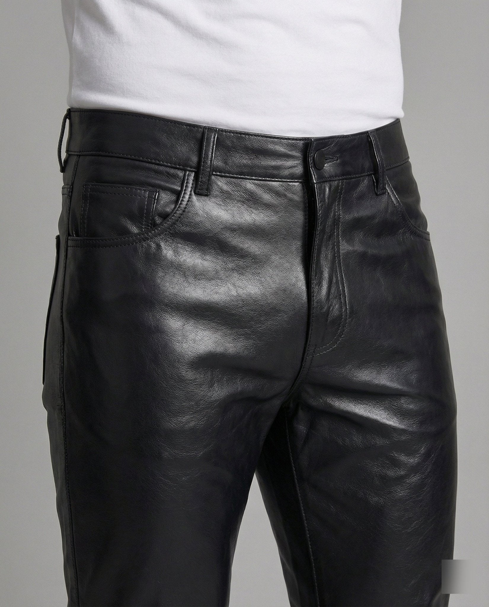 Men's Faux Leather Pants Slim Fit with Quilted Details - Chichicherry