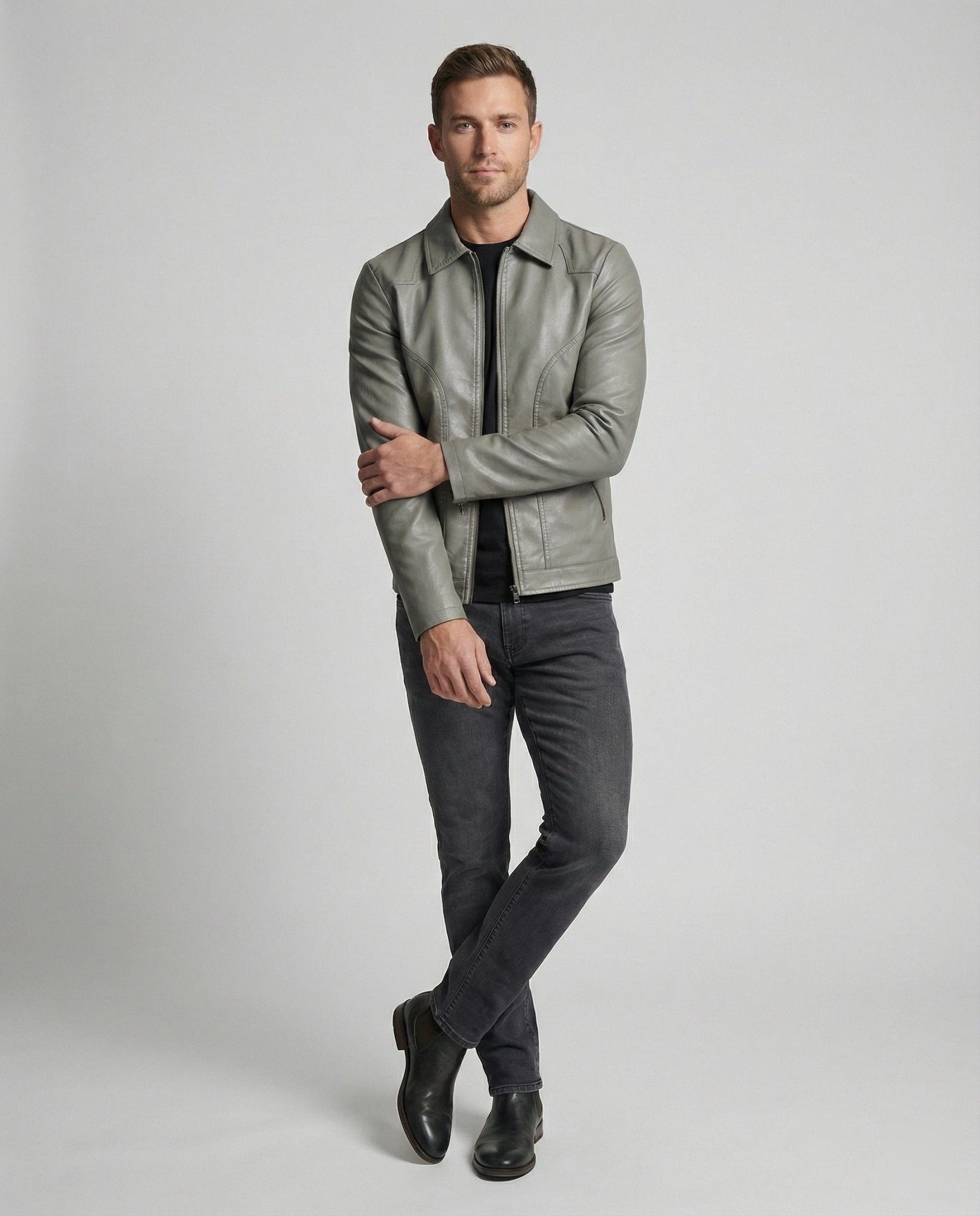 Men's leather jacket fitted - Chichicherry