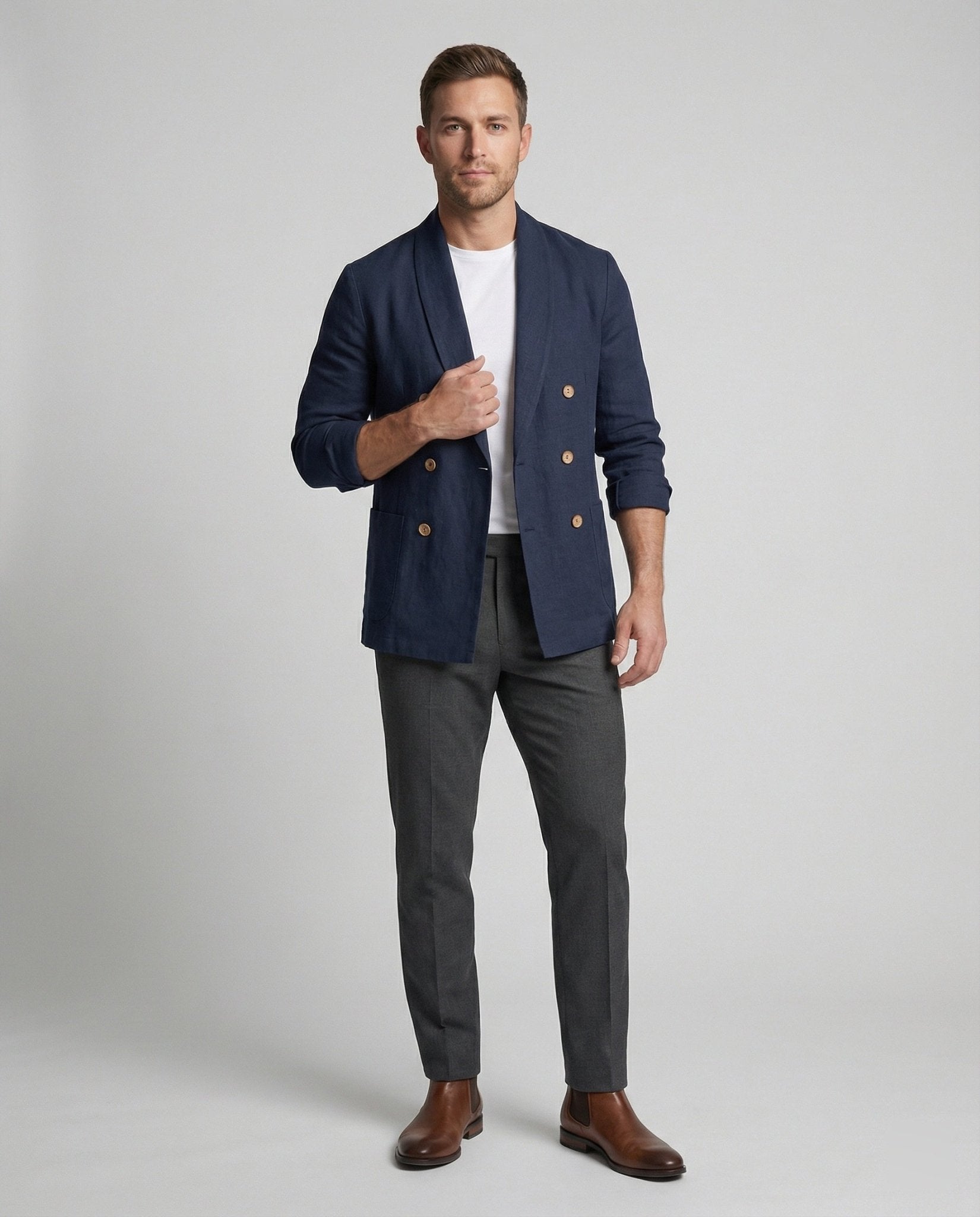 Men's Lightweight Linen Jacket with Double Button Placket - Chichicherry