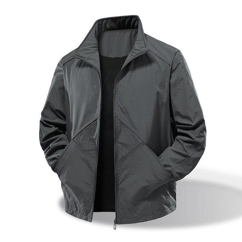 Men's Lightweight Windbreaker Outdoor Jacket with Stand Collar, Two-way Zipper and Concealed Pockets Chichicherry - Chichicherry