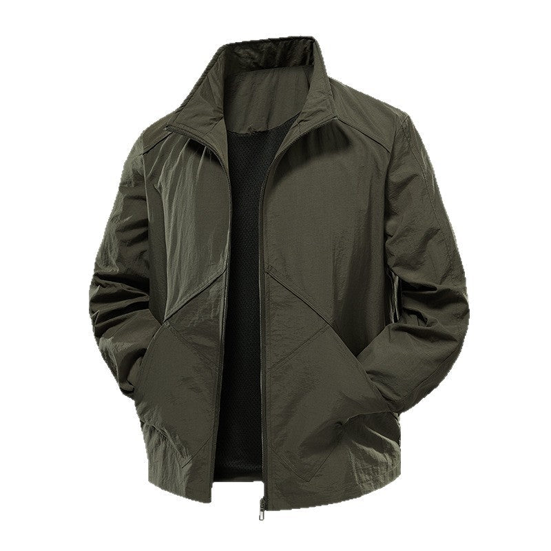 Men's Lightweight Windbreaker Outdoor Jacket with Stand Collar, Two-way Zipper and Concealed Pockets Chichicherry - Chichicherry