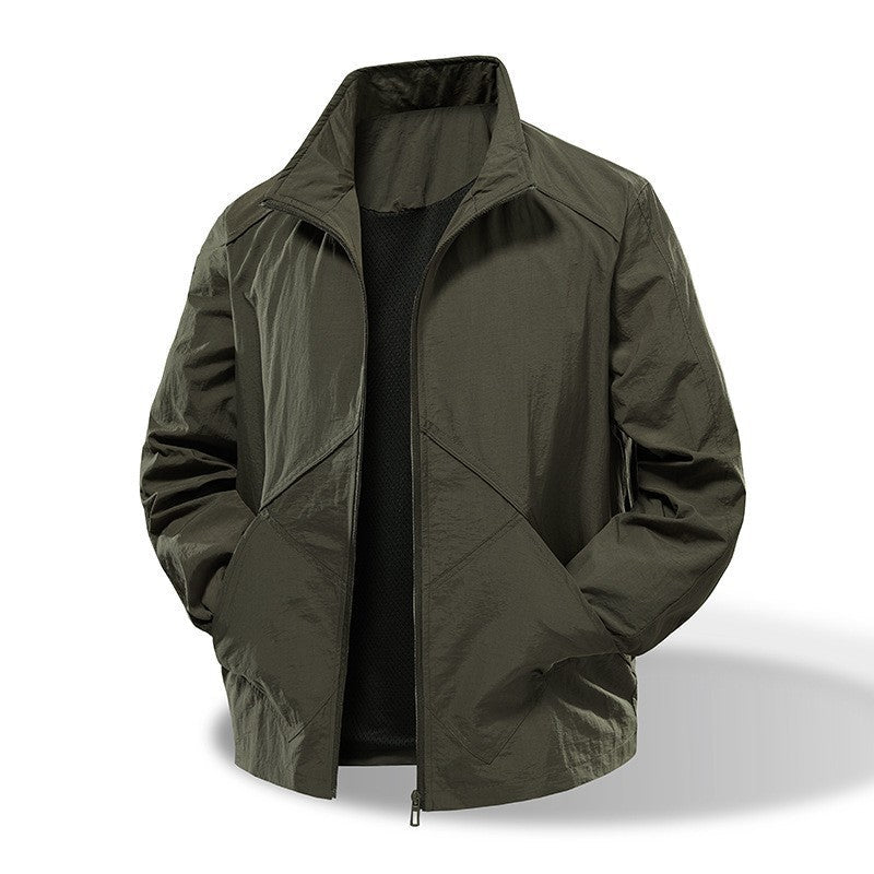 Men's Lightweight Windbreaker Outdoor Jacket with Stand Collar, Two-way Zipper and Concealed Pockets Chichicherry - Chichicherry