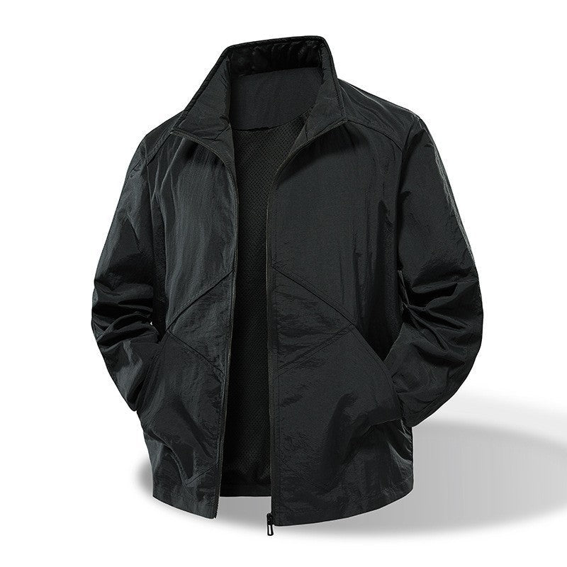 Men's Lightweight Windbreaker Outdoor Jacket with Stand Collar, Two-way Zipper and Concealed Pockets Chichicherry - Chichicherry