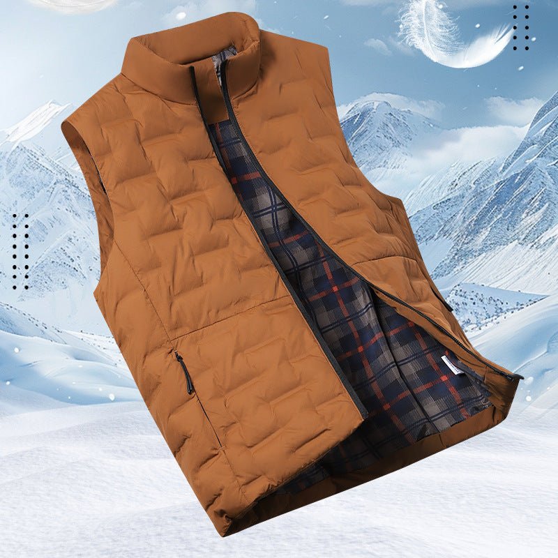 Men's Quilted Padded Vest with Checked Lining and Stand-Up Collar Chichicherry - Chichicherry