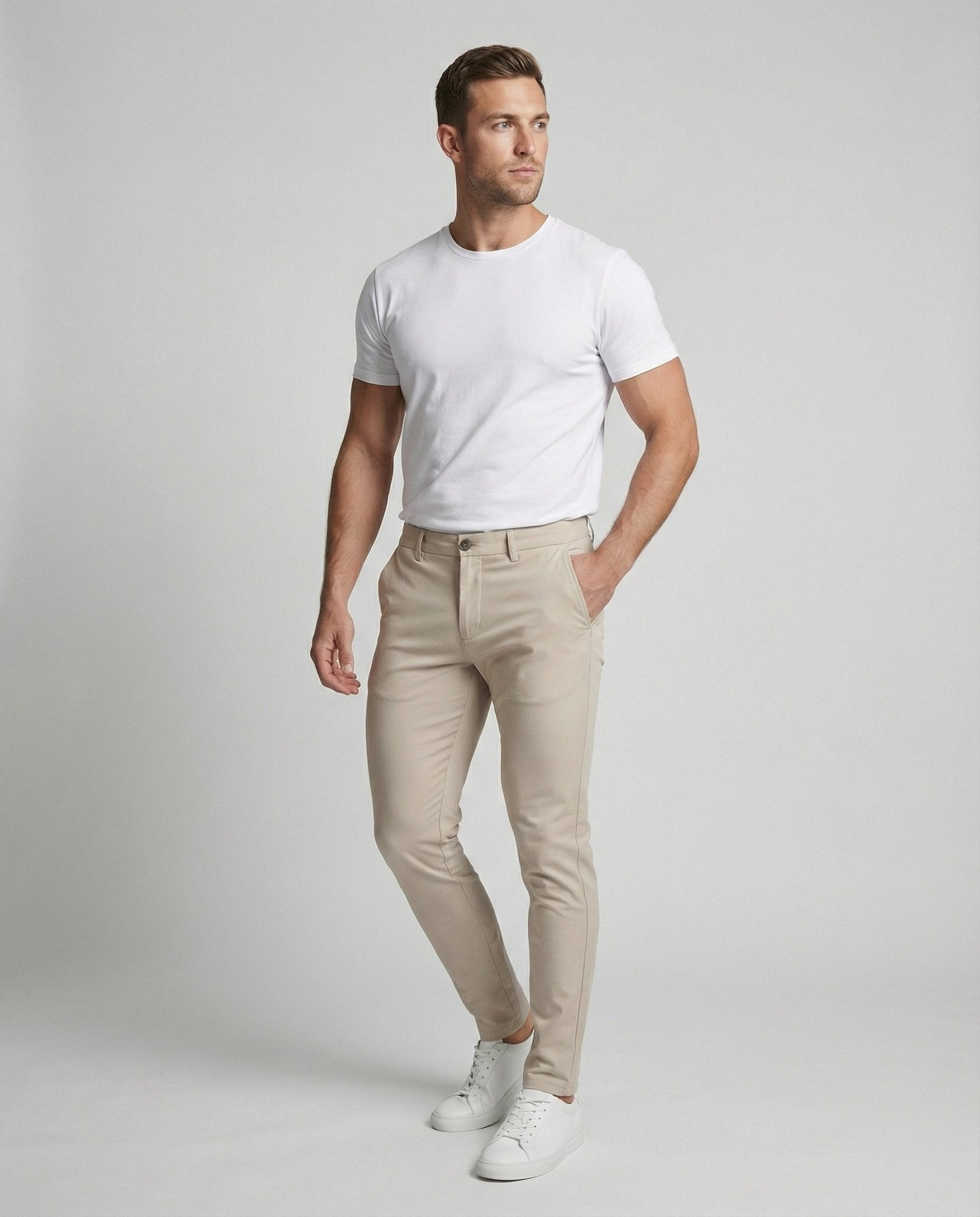 Men's Slim Fit Pants with Elastic Waistband - Chichicherry
