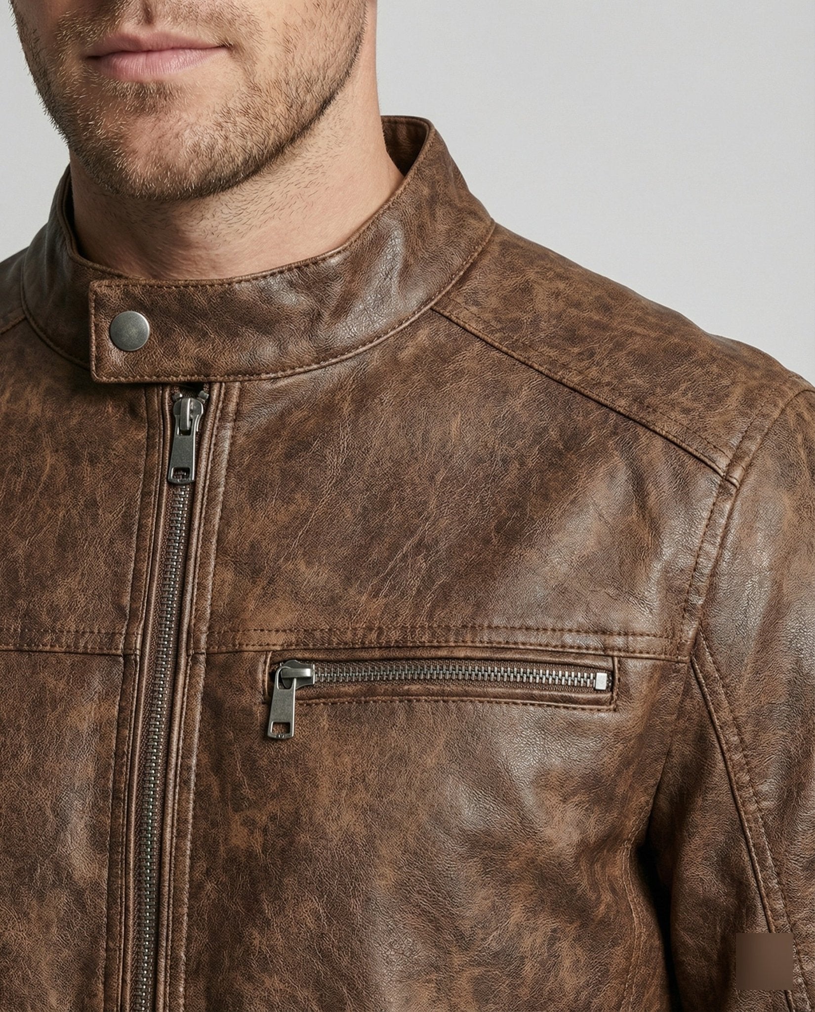 Men's Vintage Leather Jacket Asymmetrical - Chichicherry