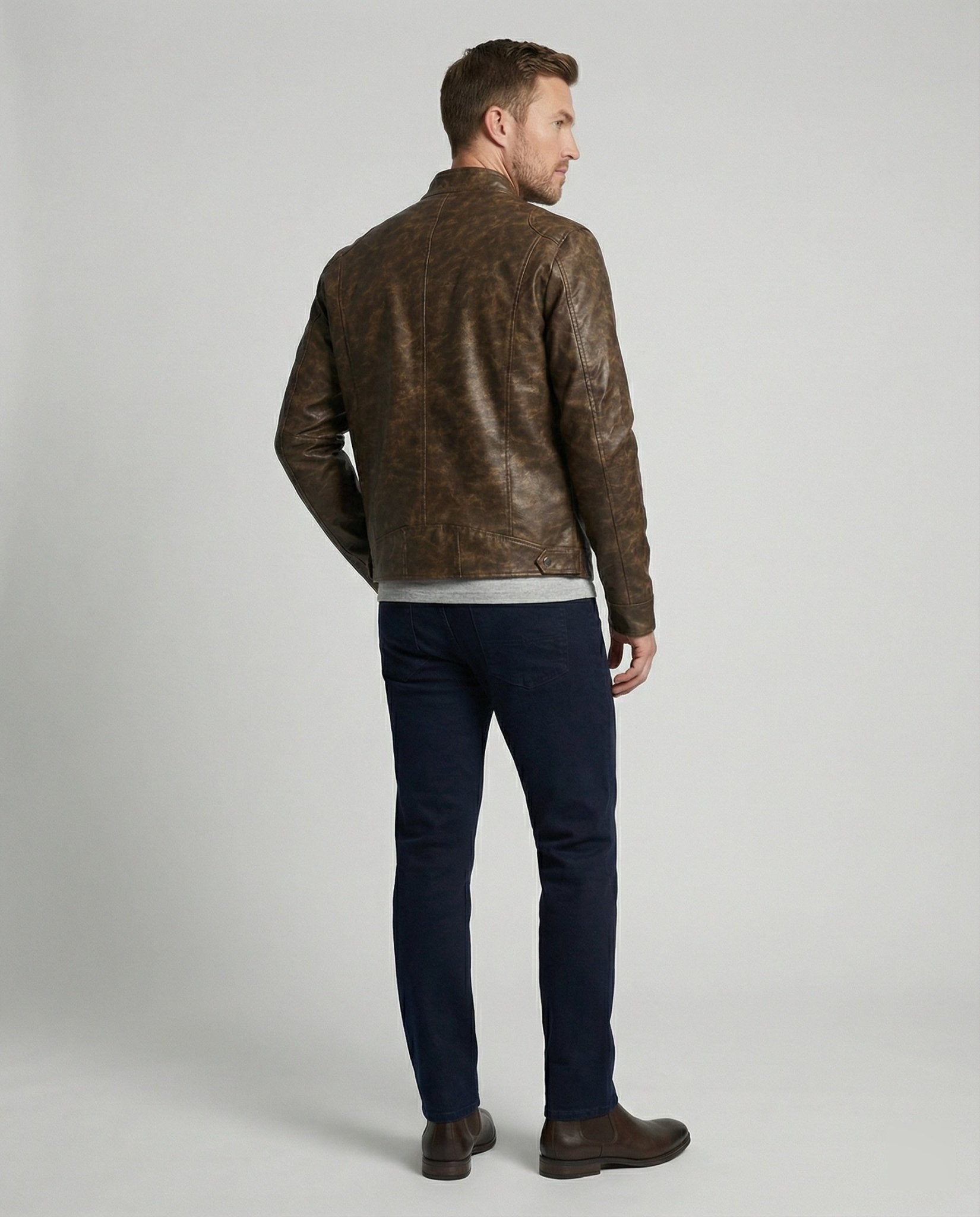 Men's Vintage Leather Jacket Asymmetrical - Chichicherry
