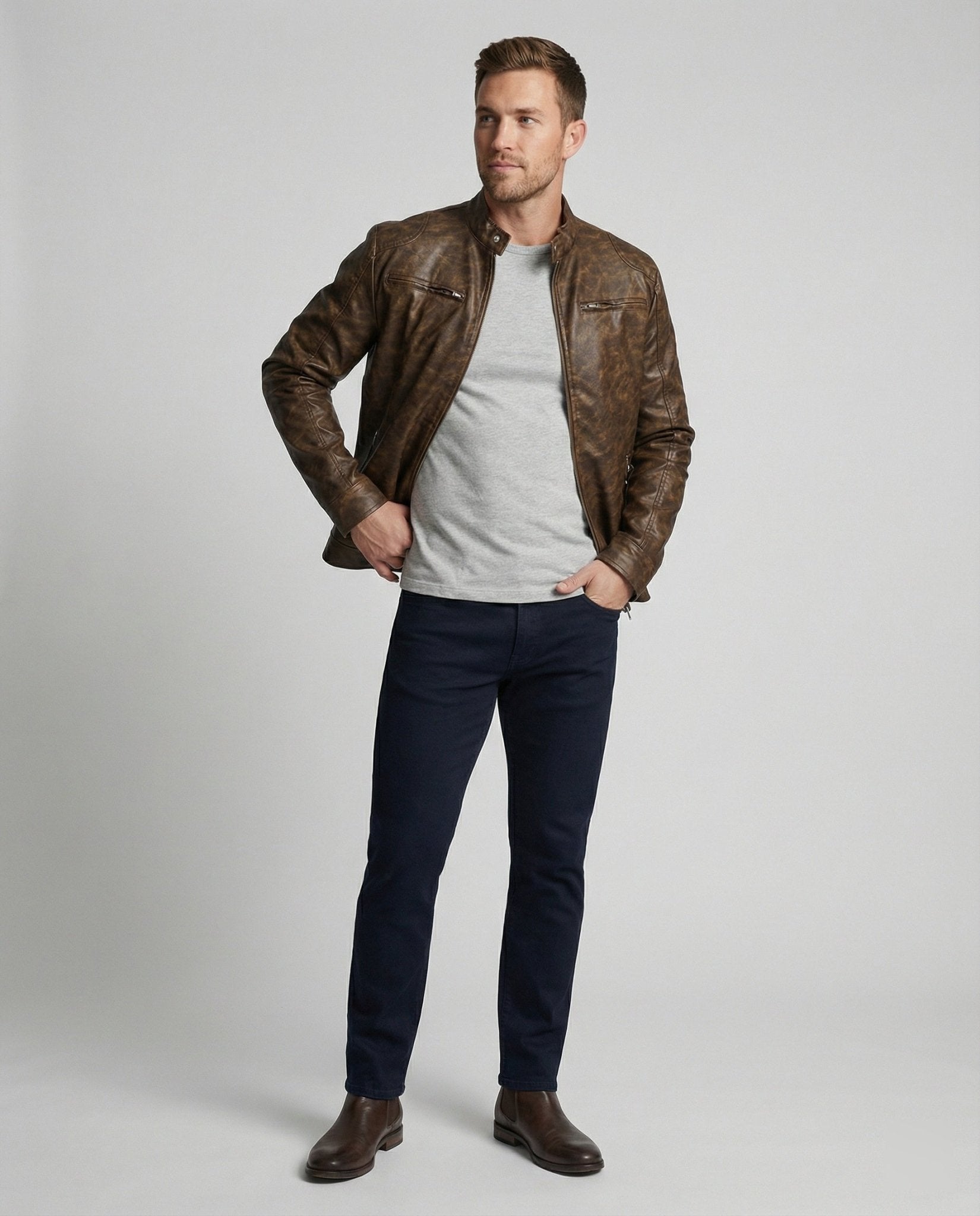 Men's Vintage Leather Jacket Asymmetrical - Chichicherry