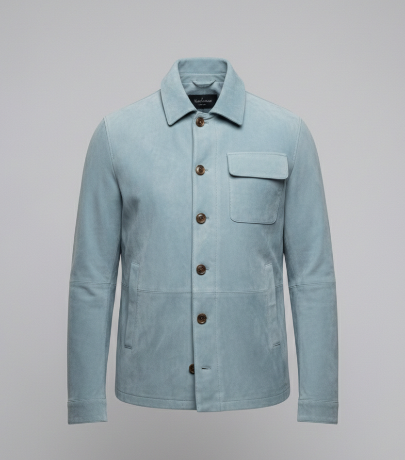 Men's casual suede jacket with practical collar