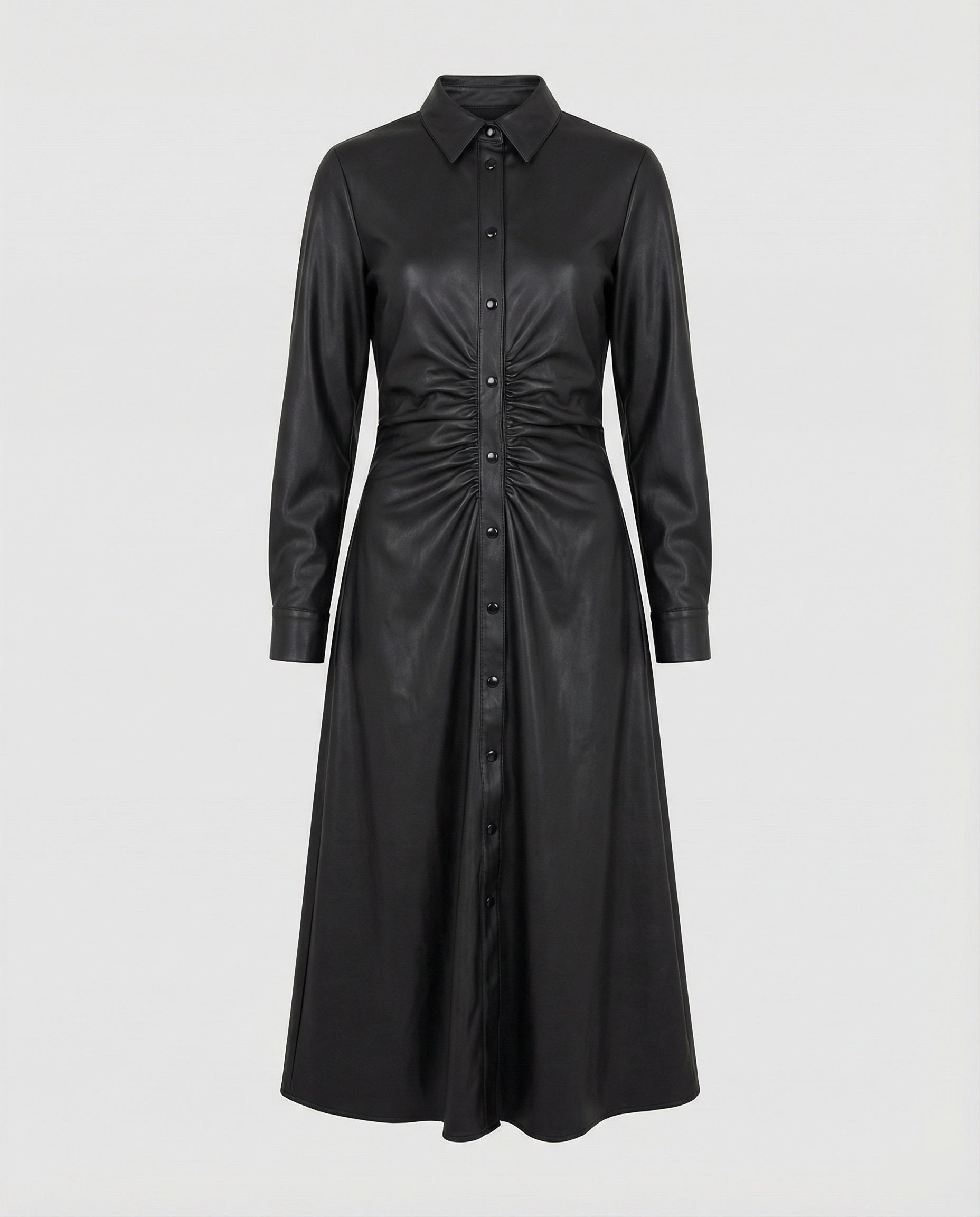Women's Faux Leather Shirt Dress Tailored