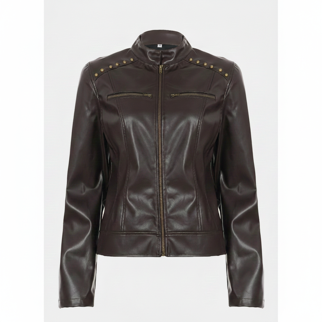 Women Leather Jacket Black with Studs
