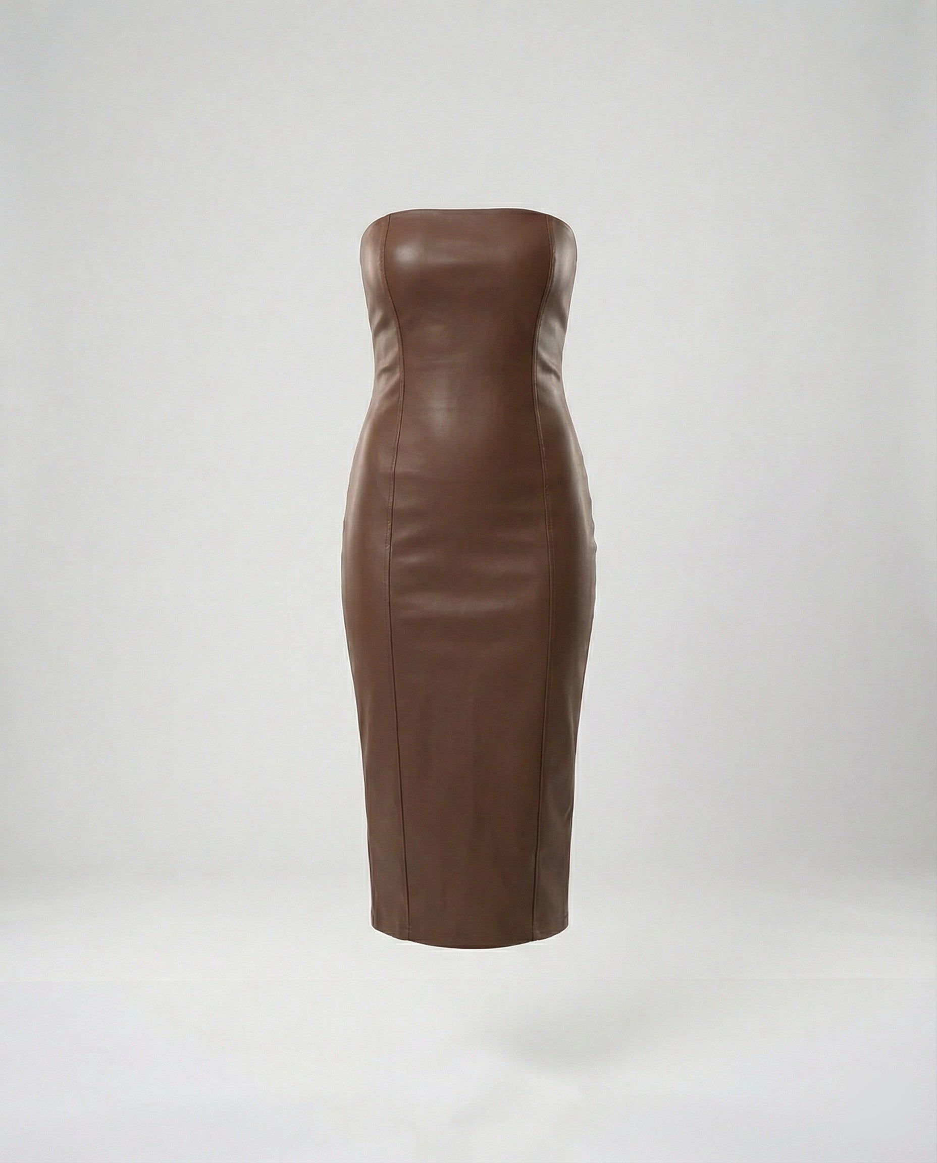 Women’s Midi Dress Strapless Leather Look