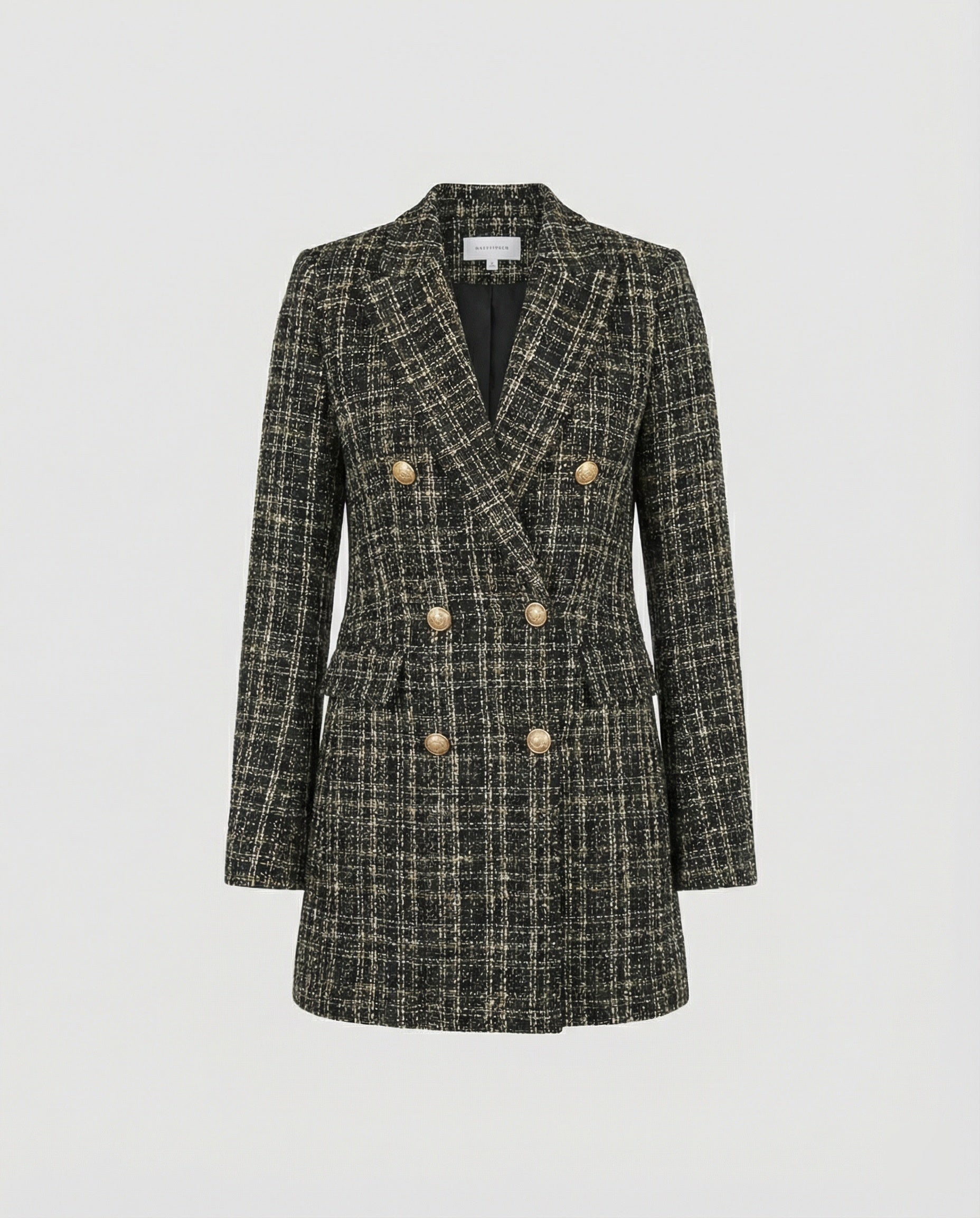 Ladies Tweed Blazer with Double-Breasted Button Placket
