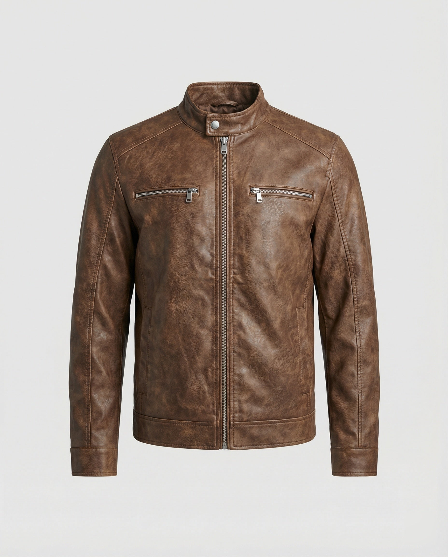 Men's Vintage Leather Jacket Asymmetrical