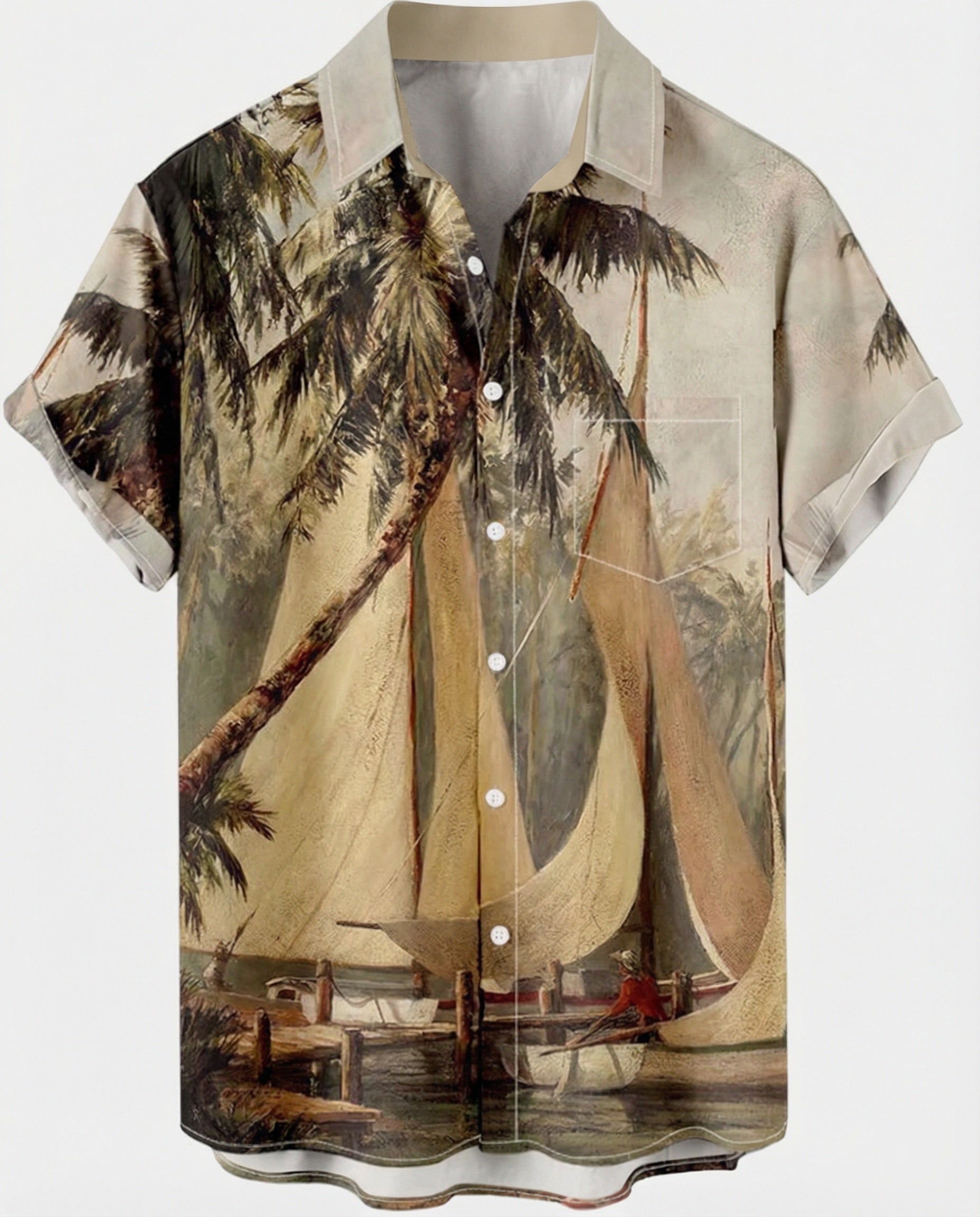 Short Sleeve Hawaii Shirt Men Palm Print