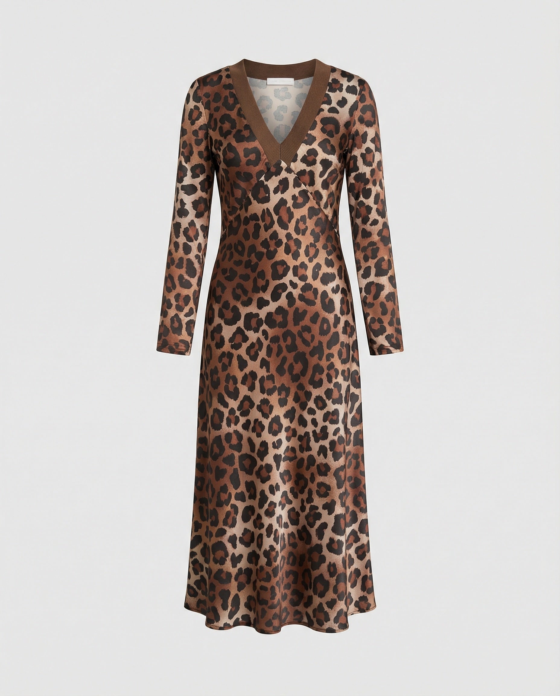 Women Midi Dress Satin Leopard Print