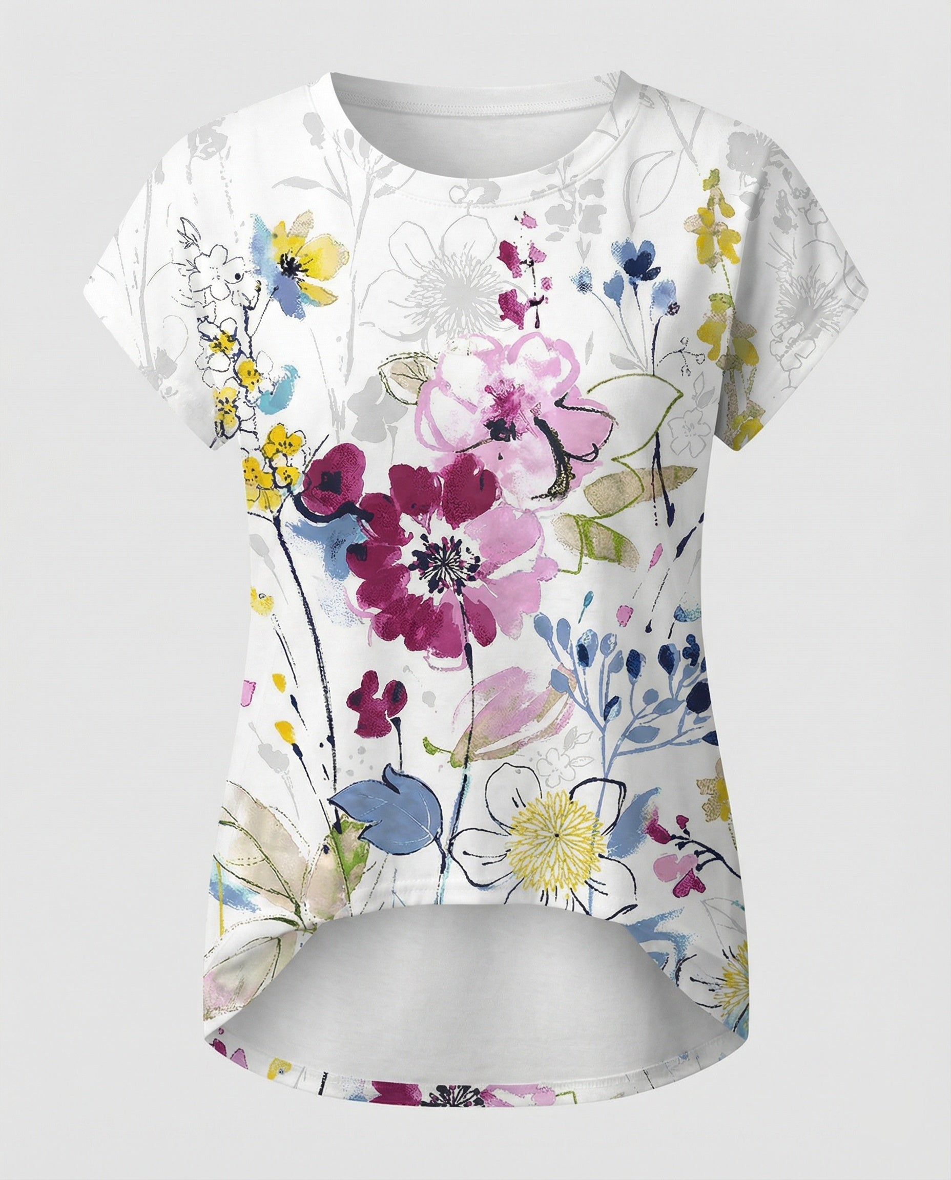 Watercolor Summer Blouse Women Asymmetric