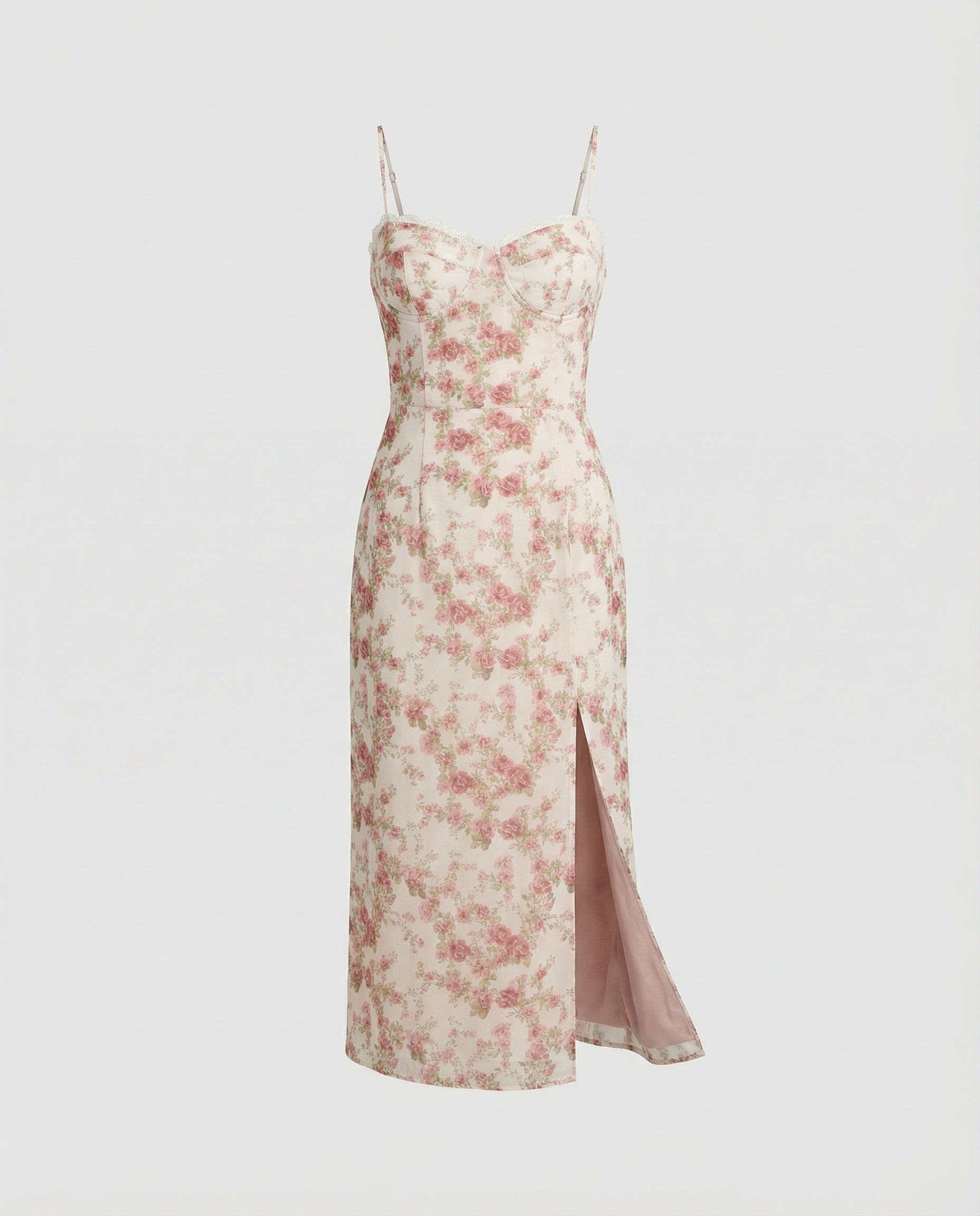 Women's floral dress with pleated skirt and slit