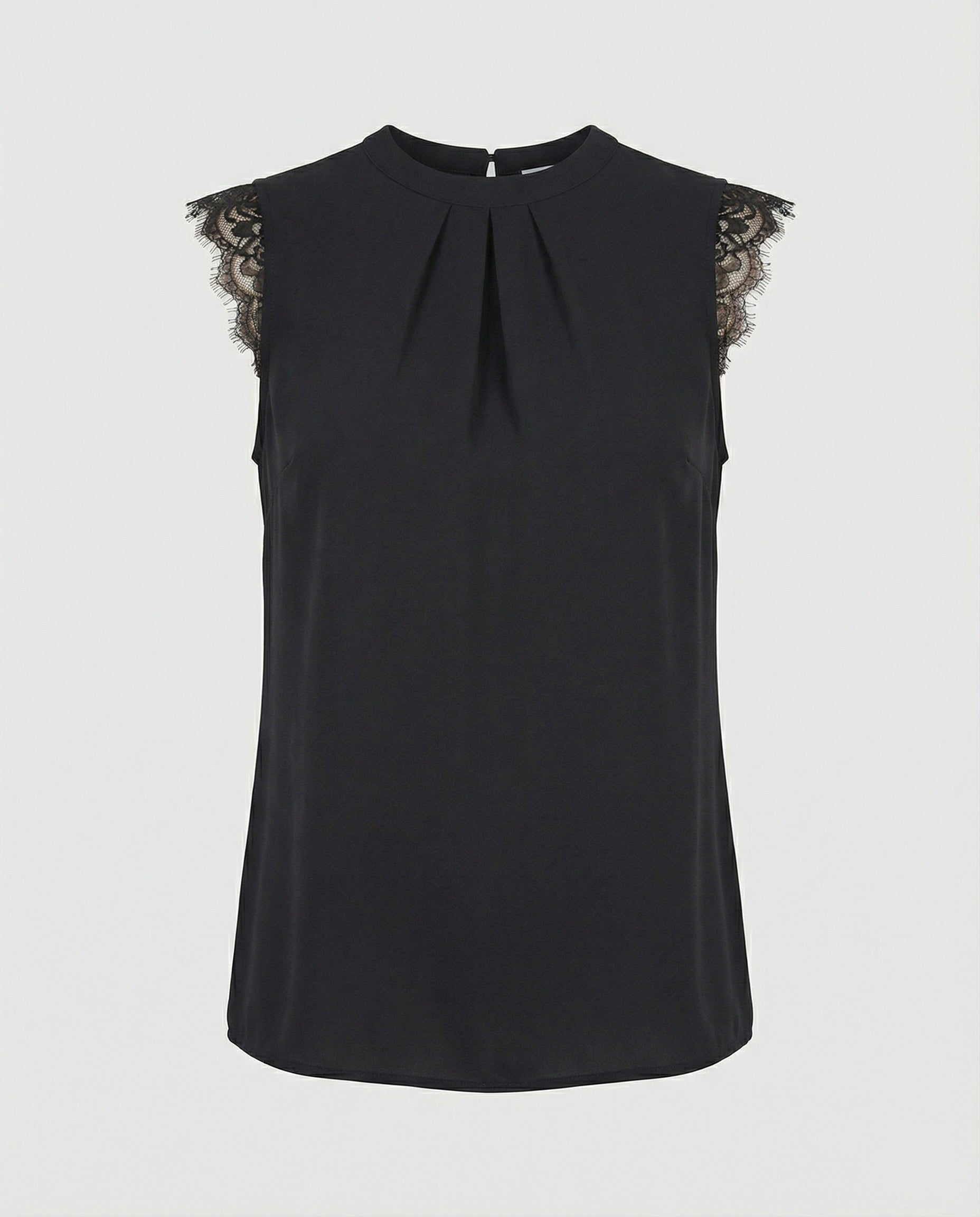 Sleeveless lace blouse women with round neckline