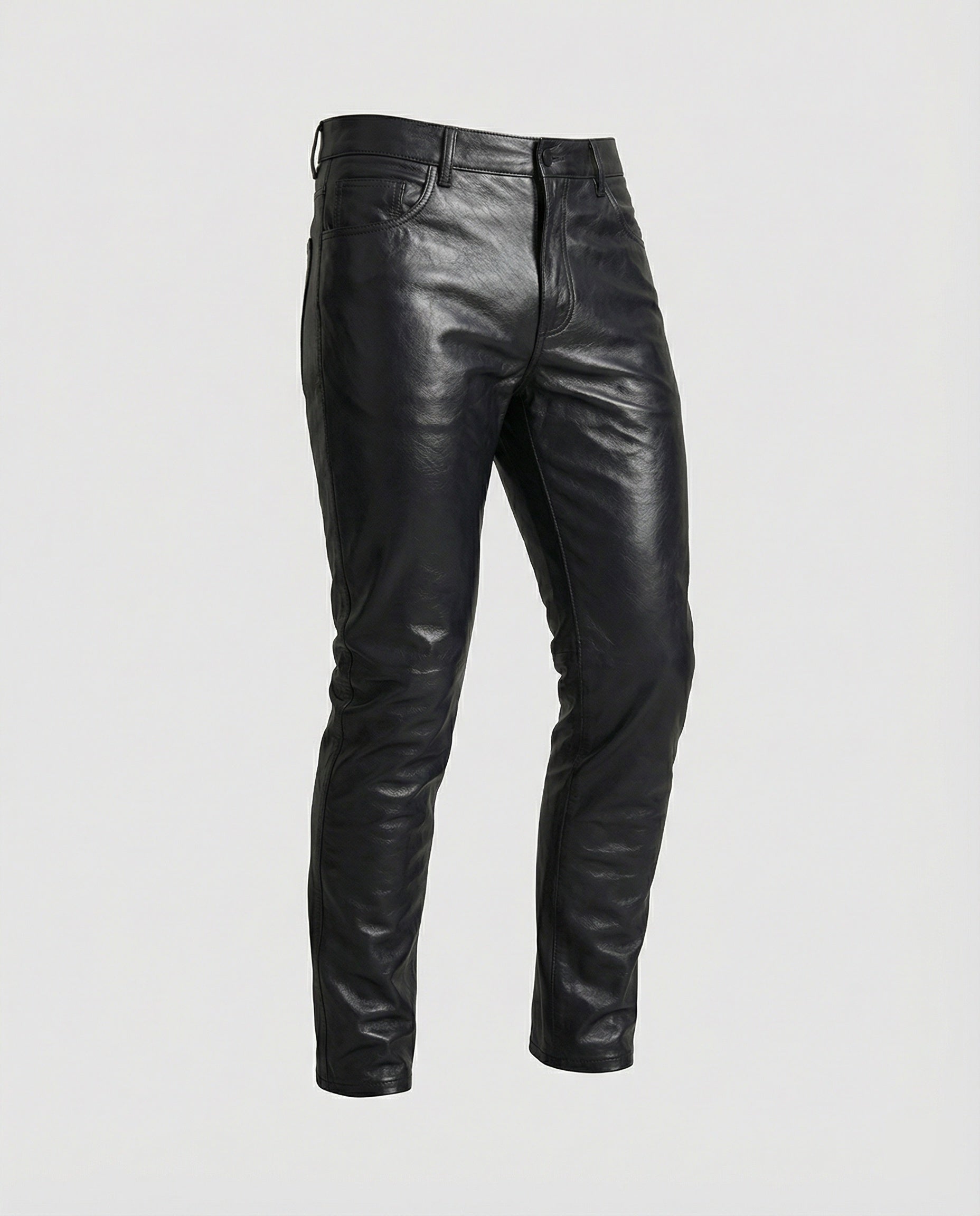 Men's Faux Leather Pants Slim Fit with Quilted Details