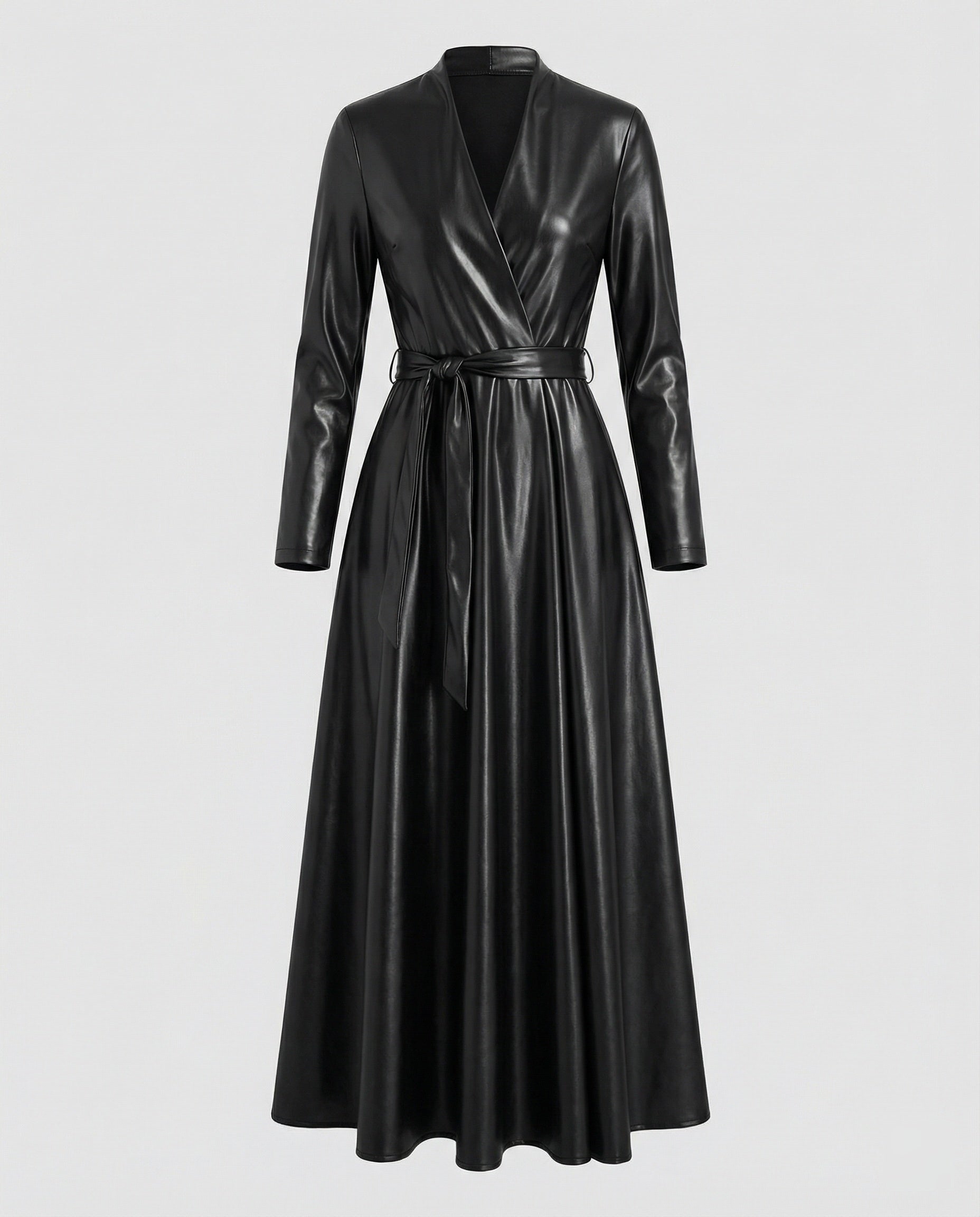 Women's Maxi Dress Faux Leather Wrap Look