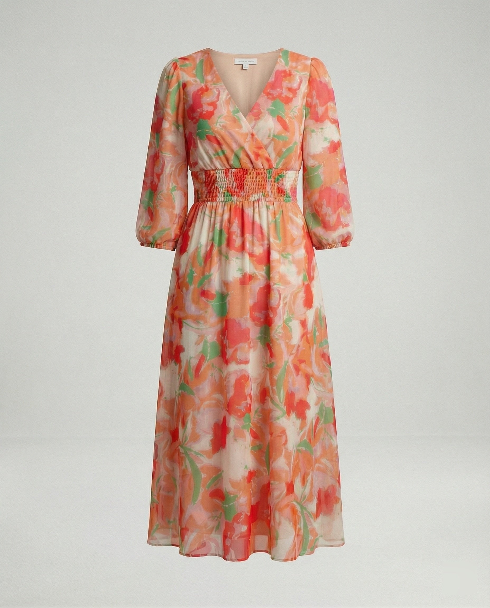 Women Midi Dress V-Neck Print