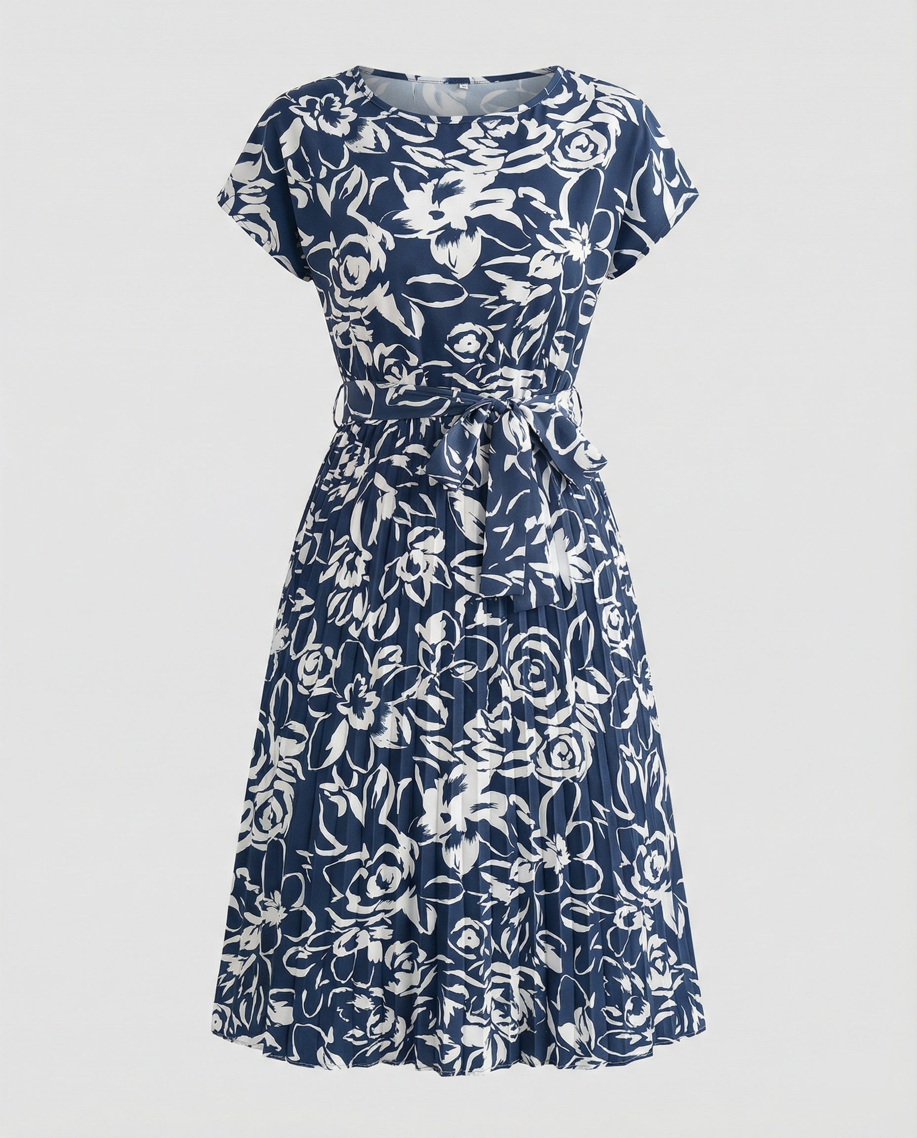 Women's dress with floral pattern and tie belt