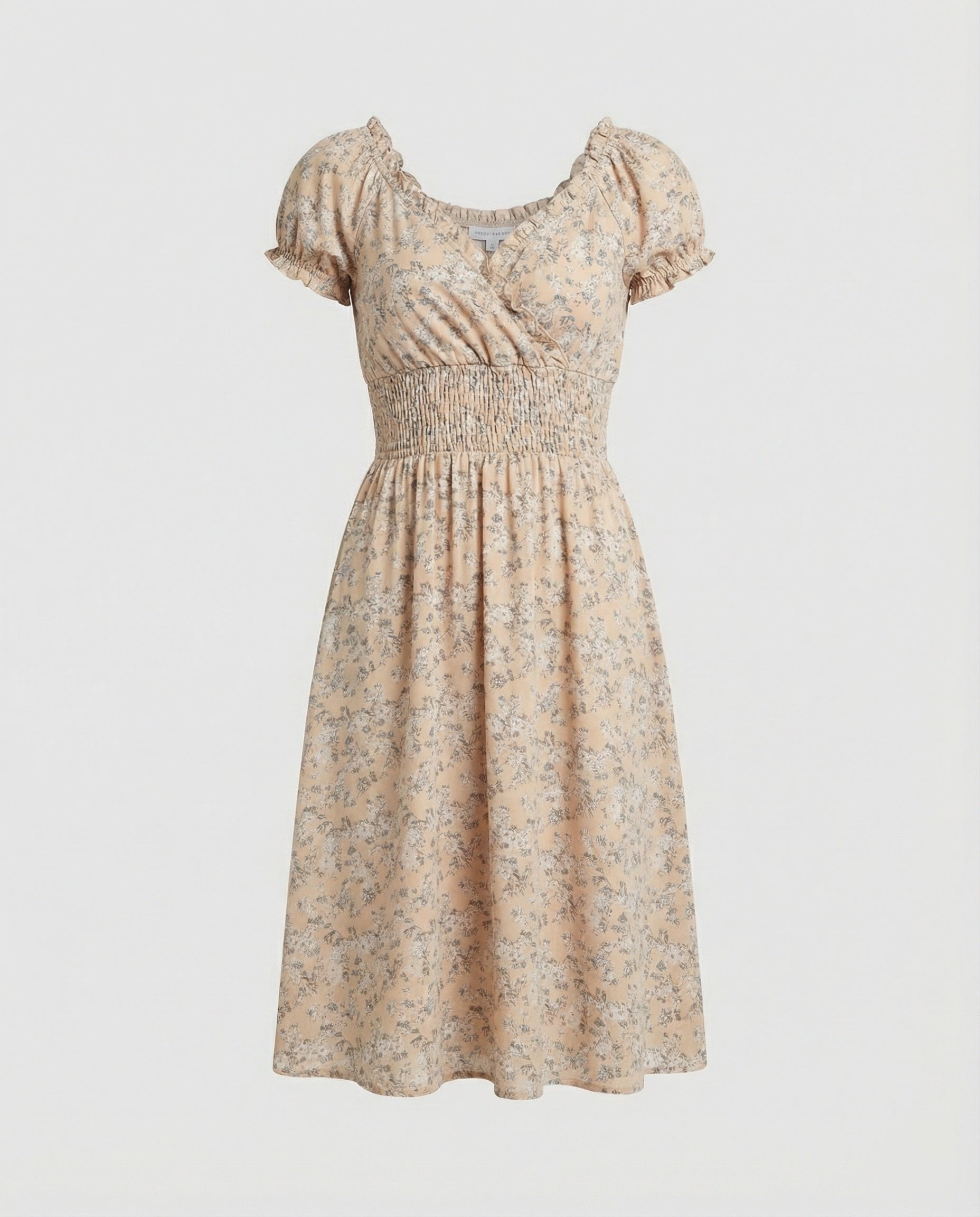 Women's Midi Dress Smocked with Puff Sleeves