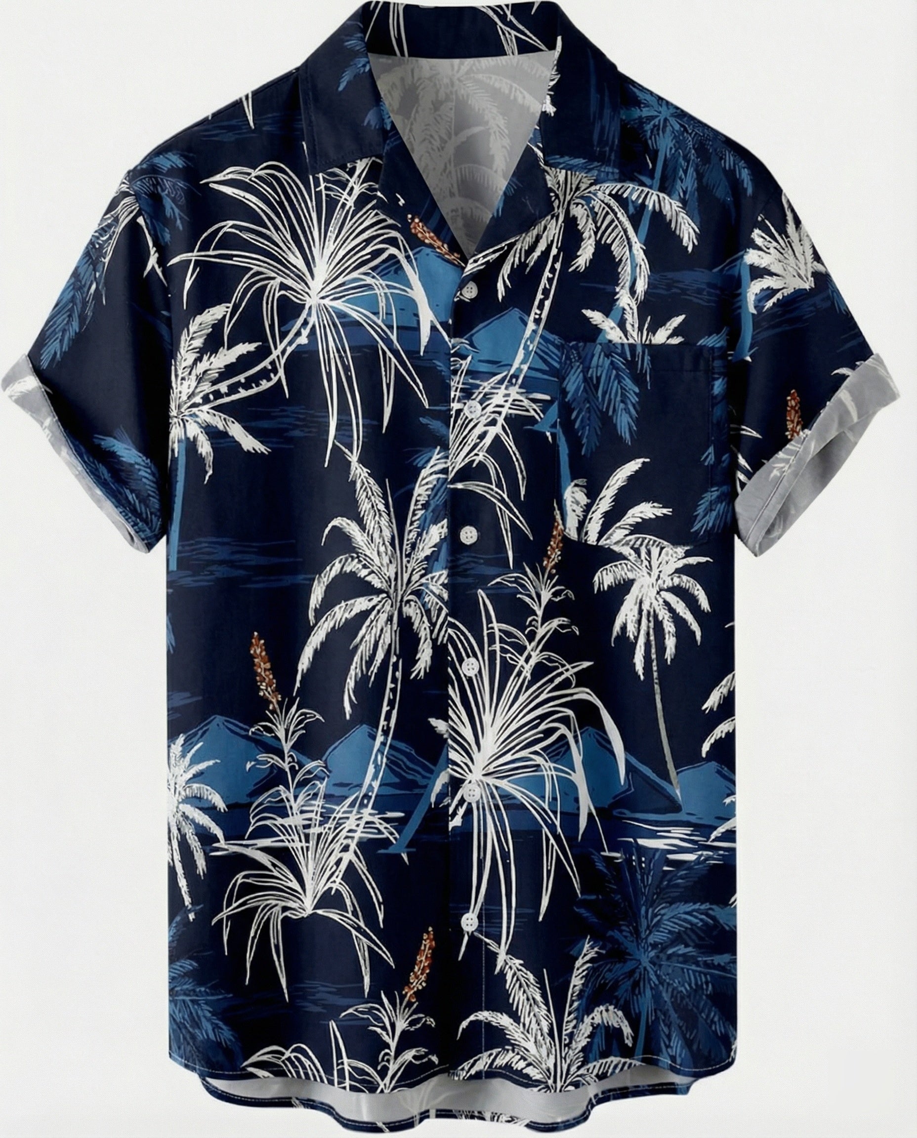 Short Sleeve Hawaii Shirt Men Palm Print