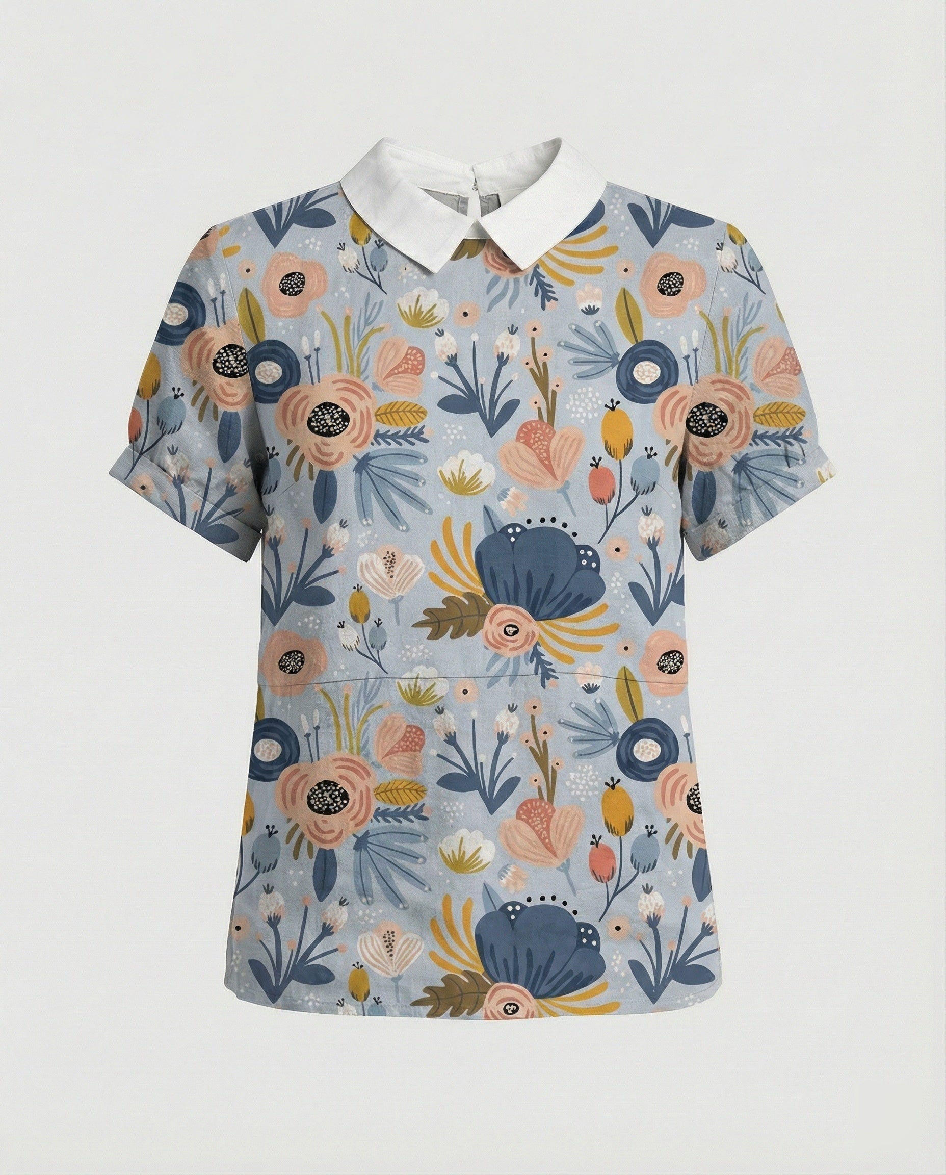 Ladies Blouse Linen Peter Pan Collar