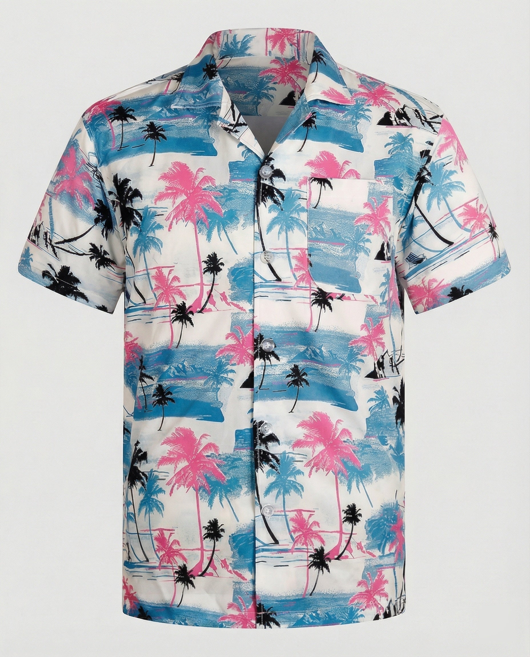 Short Sleeve Hawaii Shirt Men Palm Print