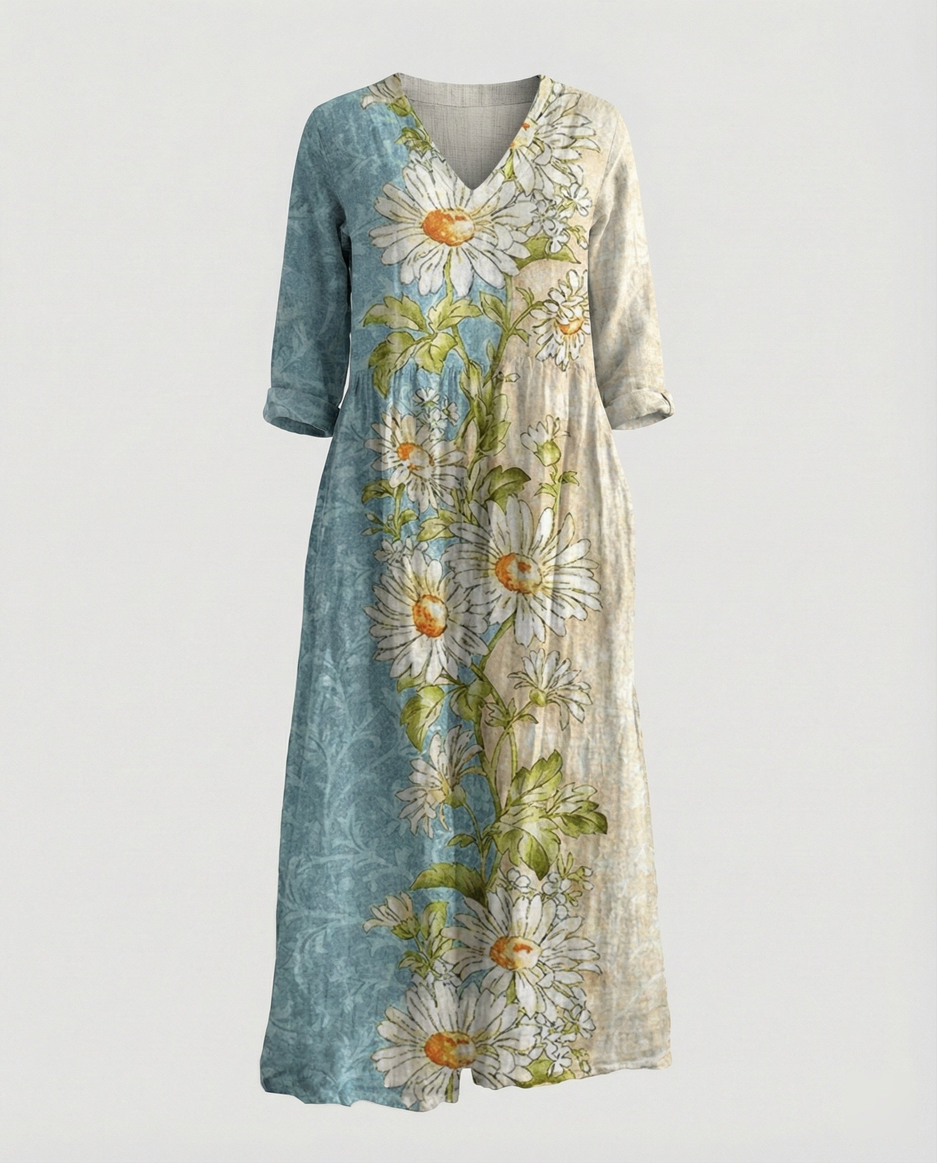 Women's Maxi Dress Summer Linen Look V-Neck
