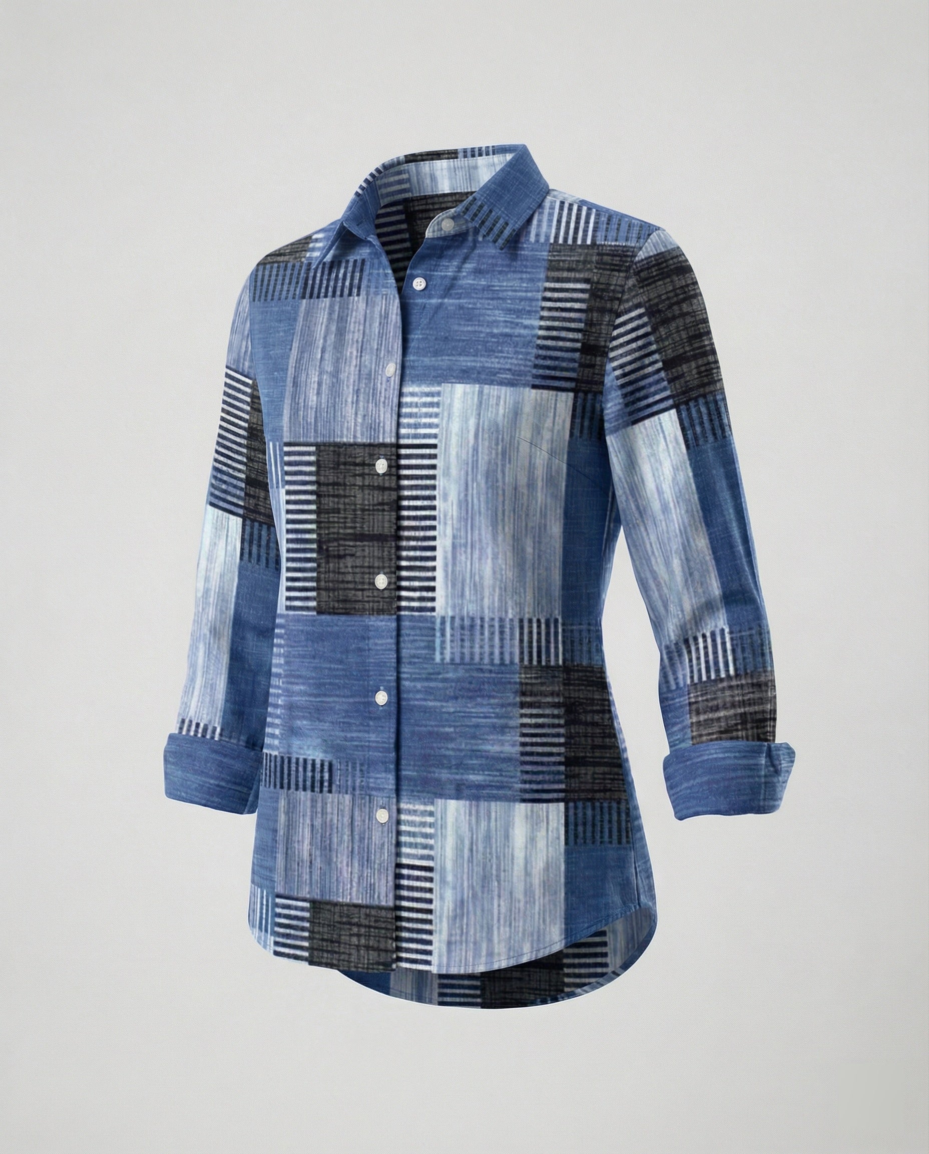 Long Sleeve Shirt Blouse Patchwork Ladies