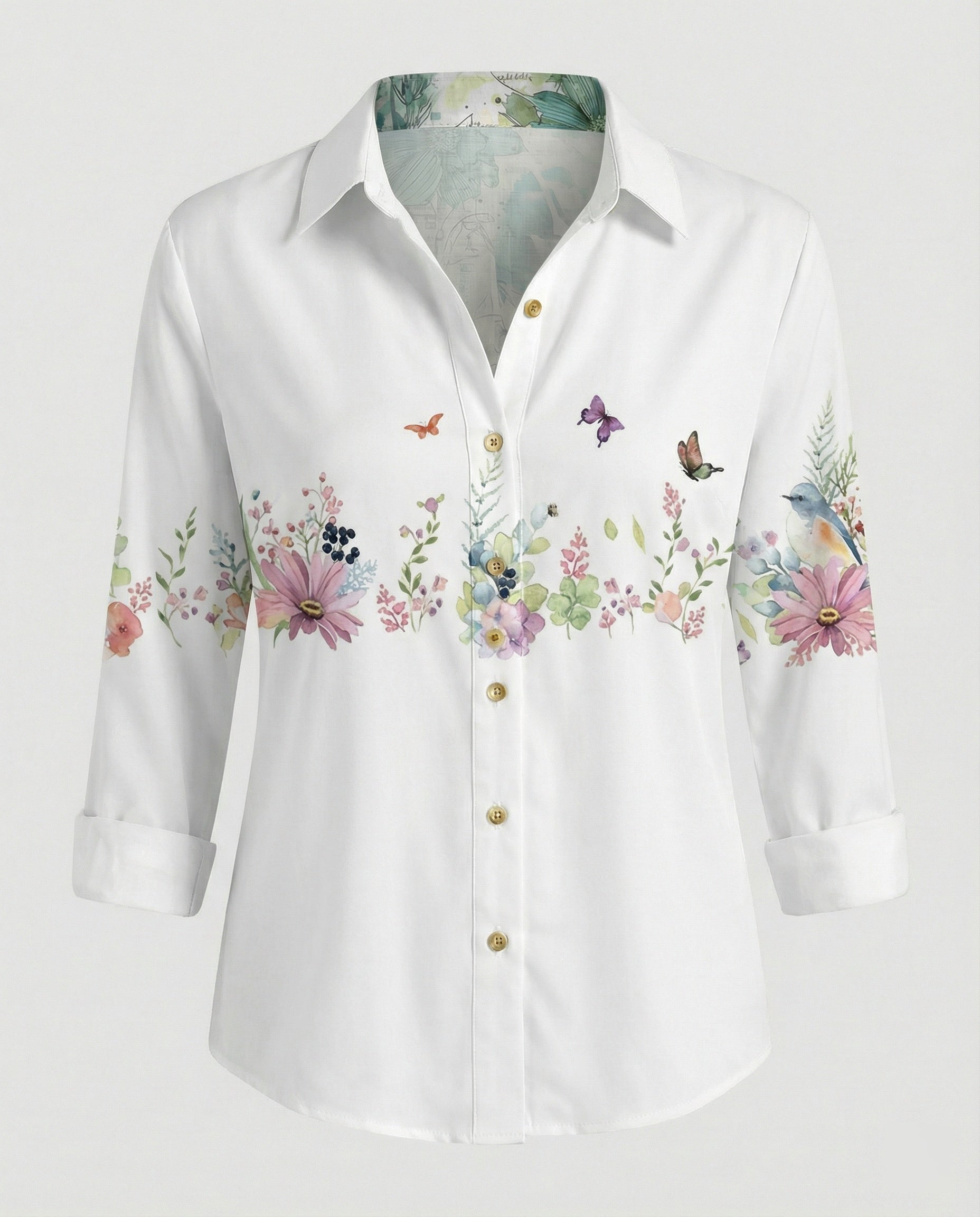 Linen look blouse women floral