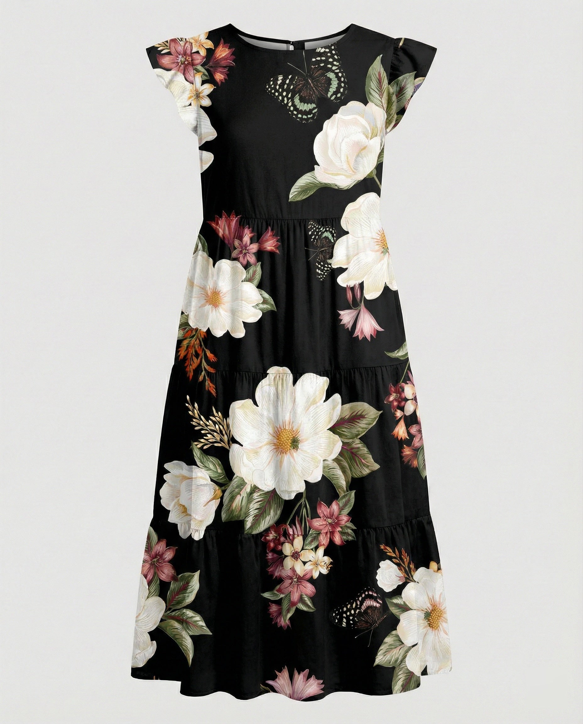 Women's knee-length summer dress with ruffle
