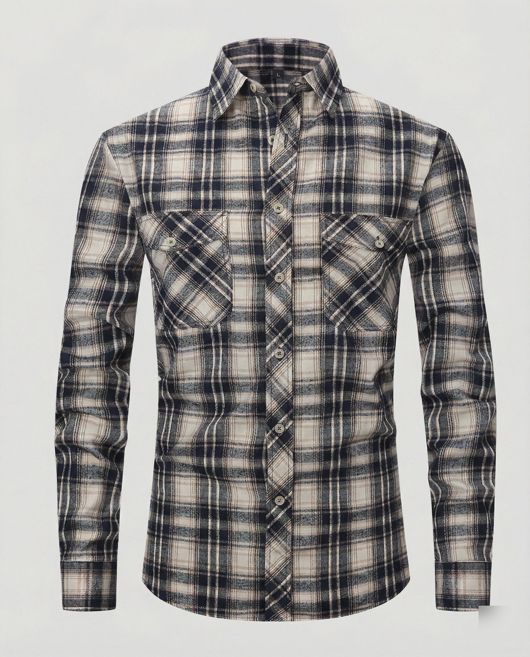 Men's Long Sleeve Shirt Checked with Kent Collar