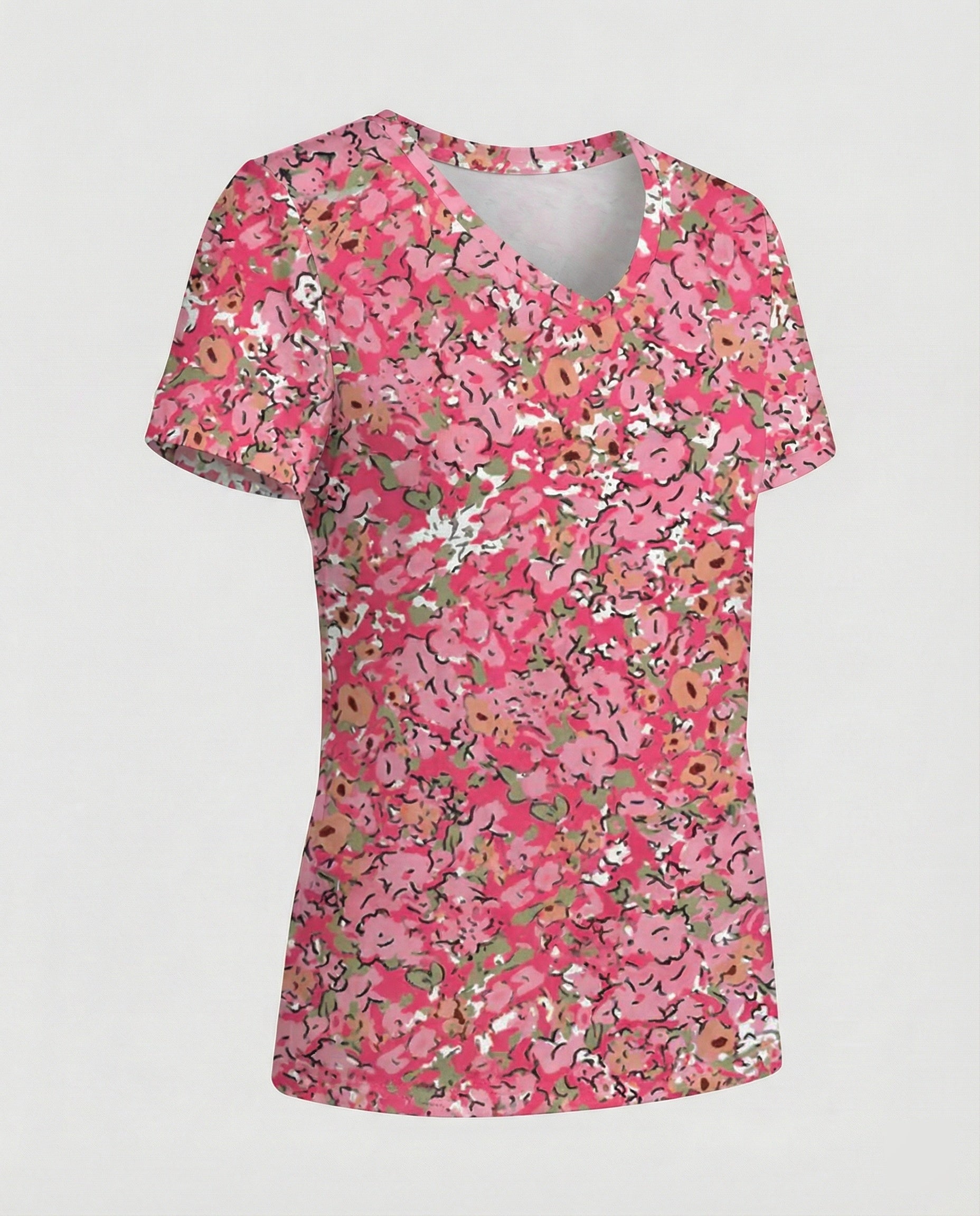 Short sleeve blouse women feather print V-neck