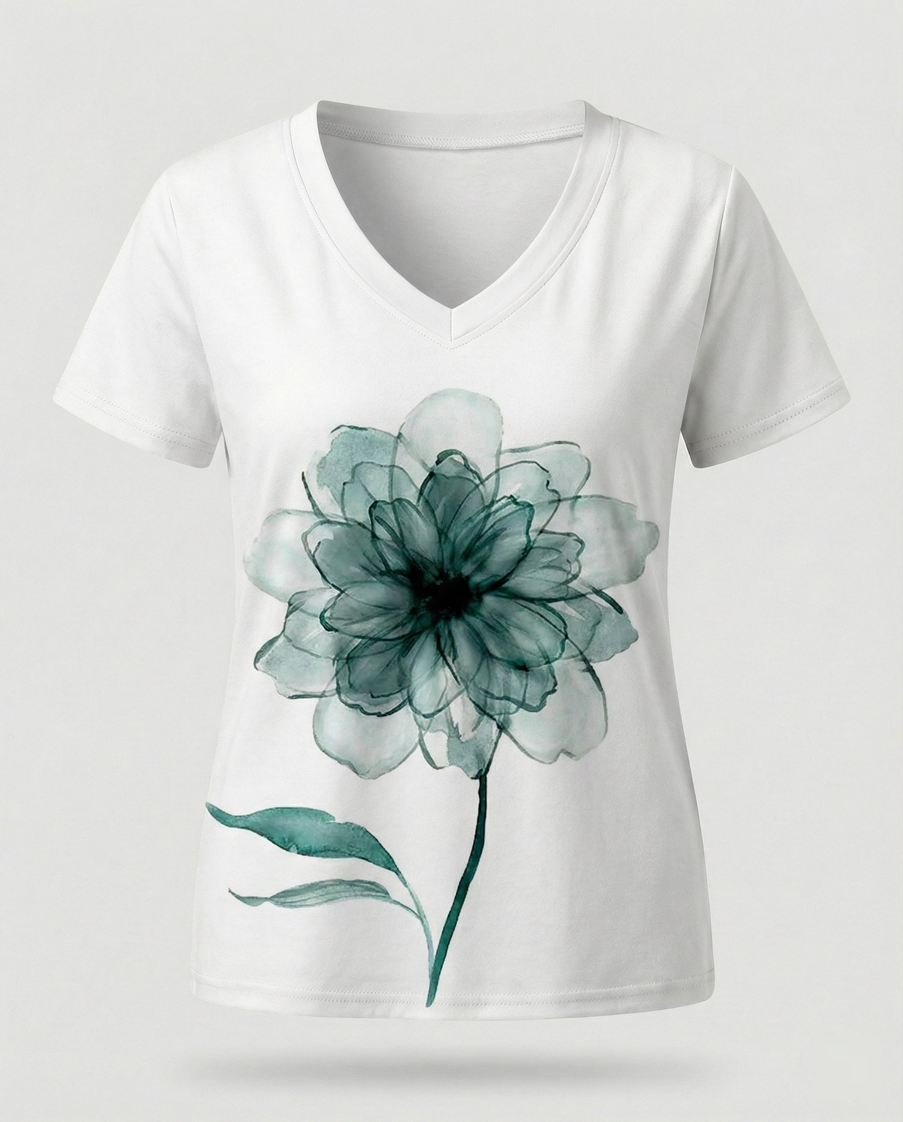 Short sleeve blouse women feather print V-neck