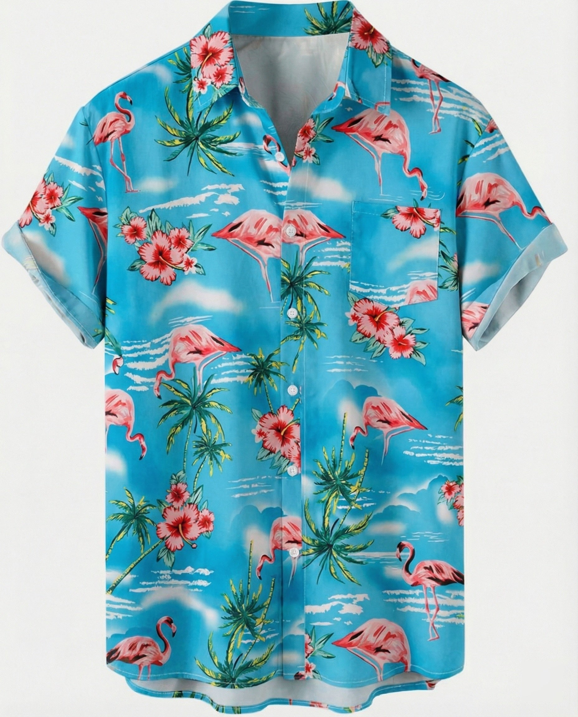 Short Sleeve Hawaii Shirt Men Palm Print