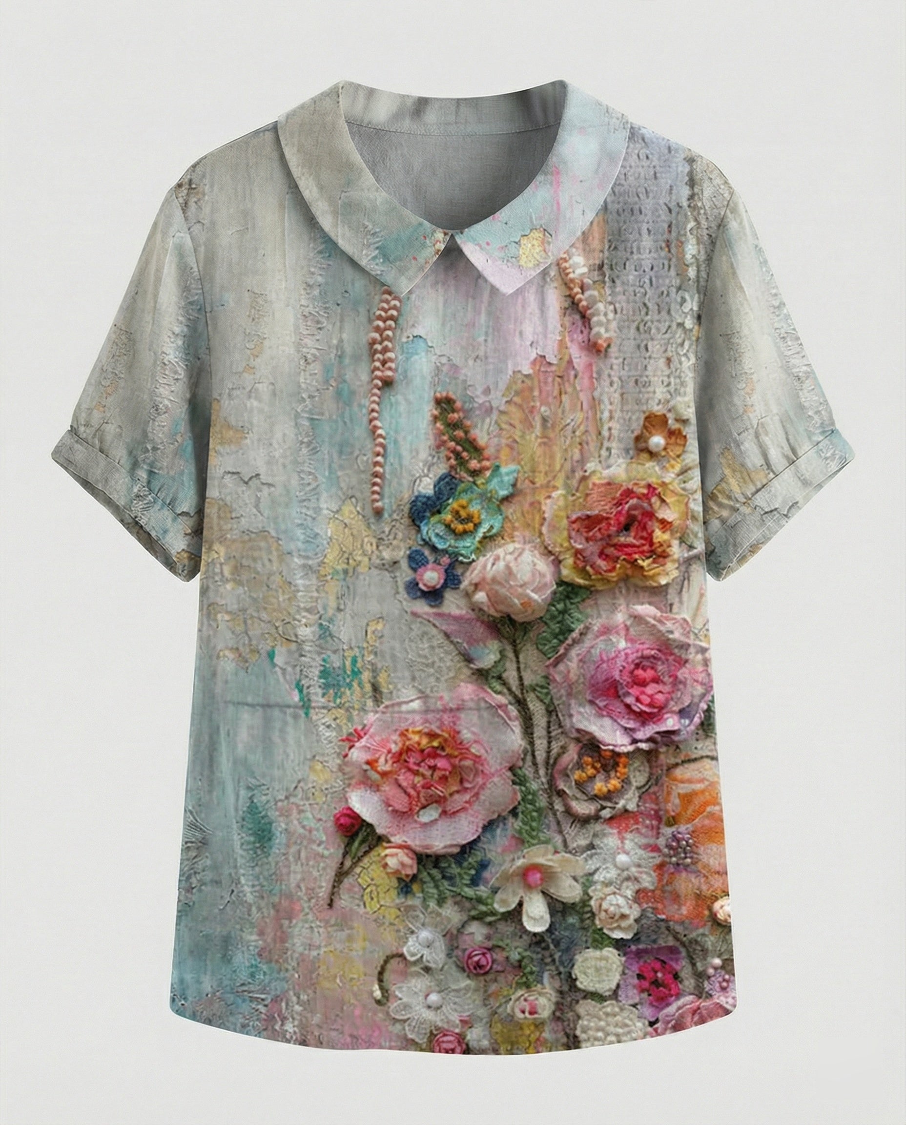 Ladies Blouse Linen Peter Pan Collar