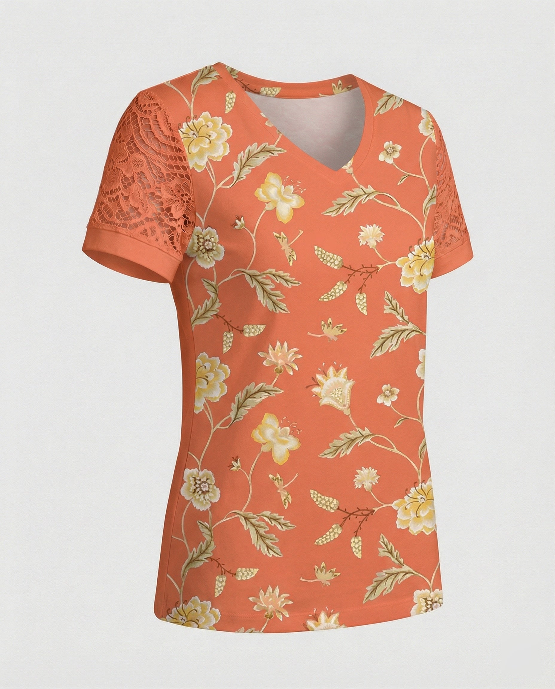 Short sleeve blouse women feather print V-neck