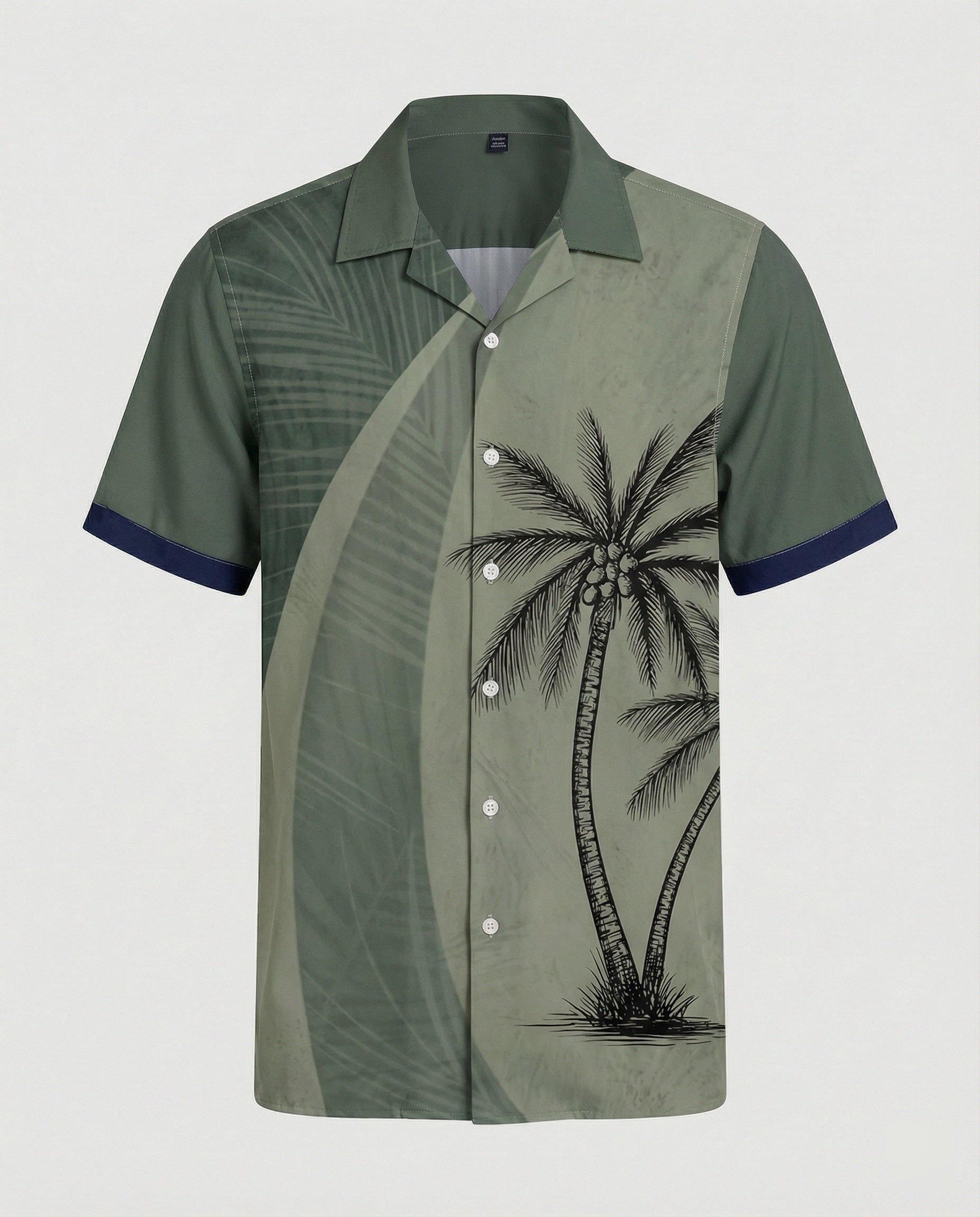 Short Sleeve Hawaii Shirt Men Palm Print