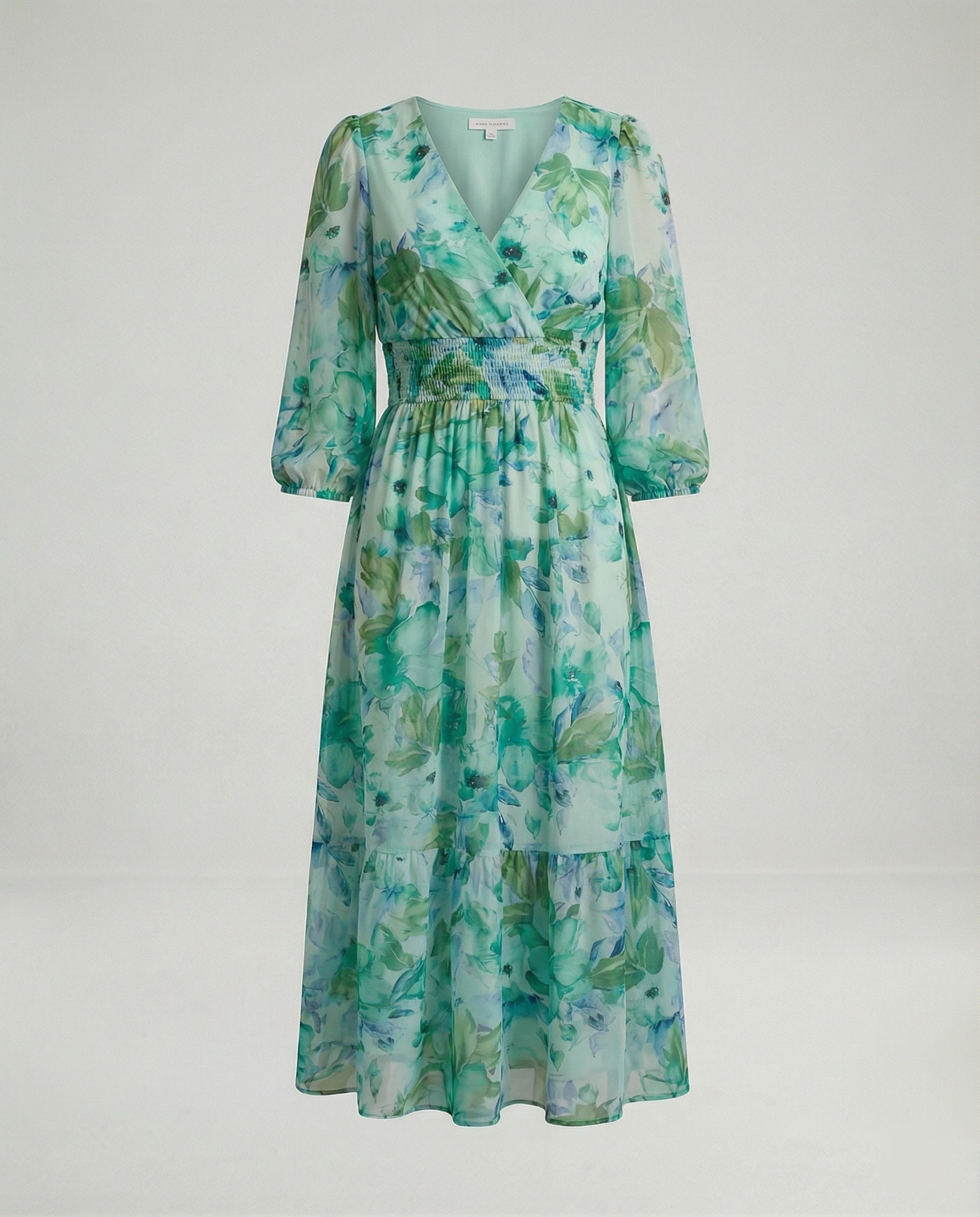 Women Midi Dress V-Neck Print