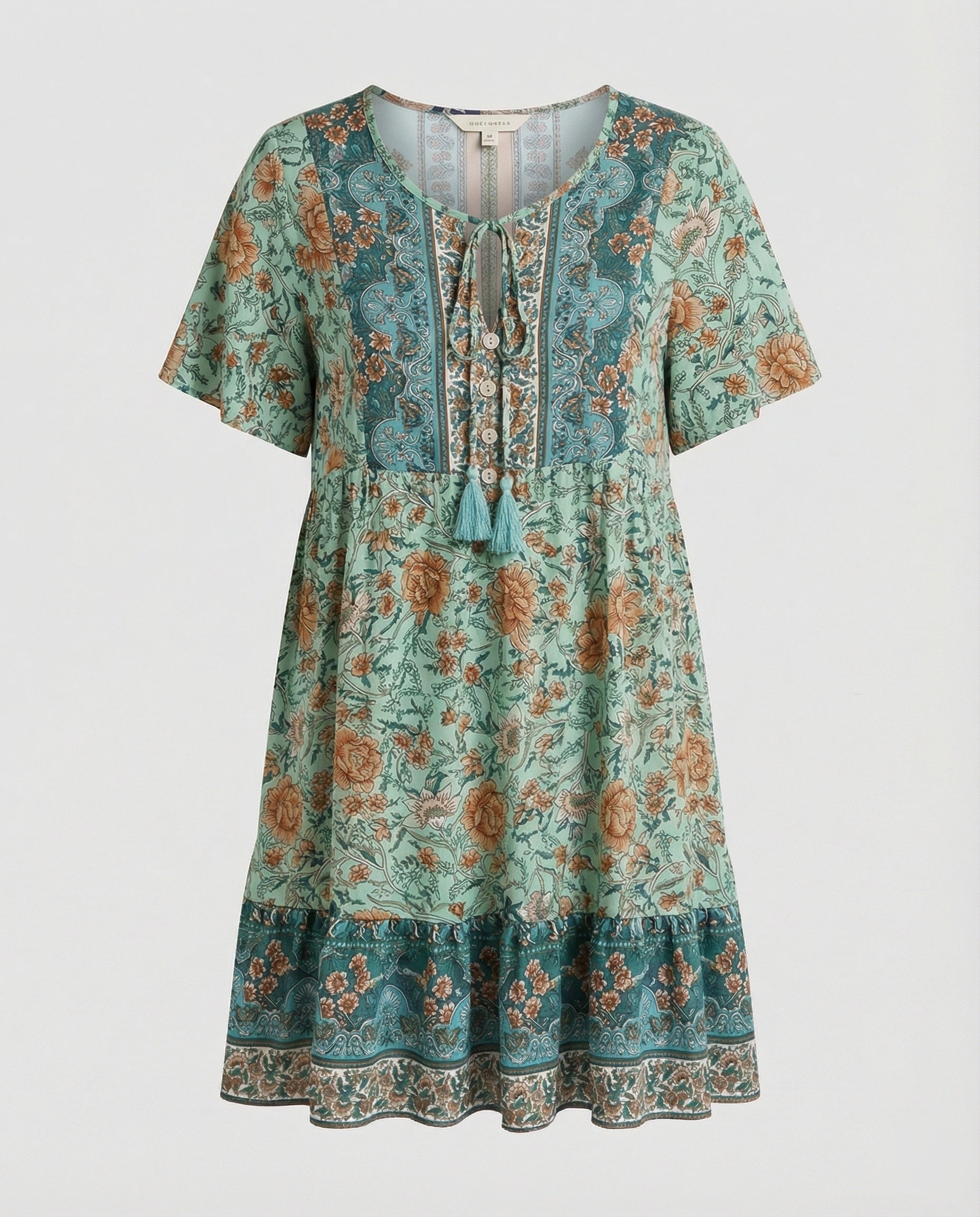 Ladies Boho Midi Dress A-Line with Trim