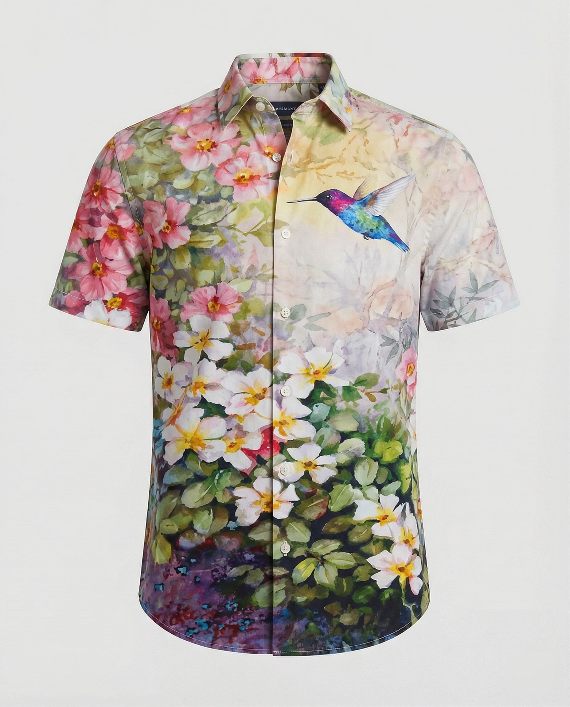 Short sleeve shirt men floral pattern linen look